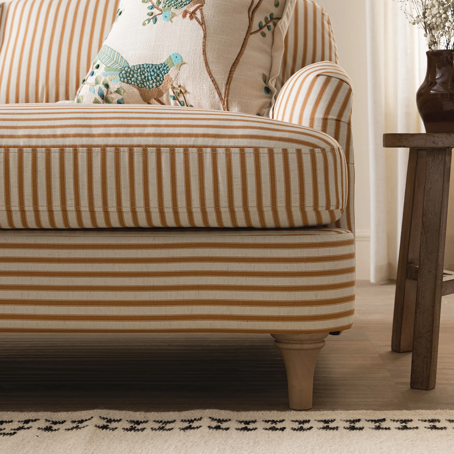 Daphnis Ochre Striped Linen Blend Sofa, Grande Chaise Sofa Left Hand Facing - Image 6