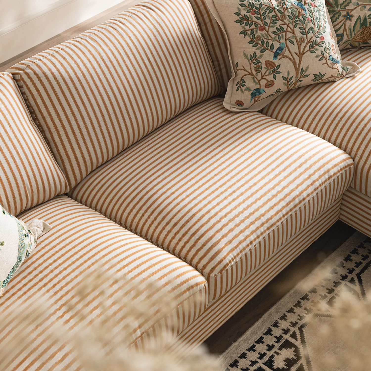 Daphnis Ochre Striped Linen Blend Sofa, Grande Chaise Sofa Right Hand Facing - Image 5