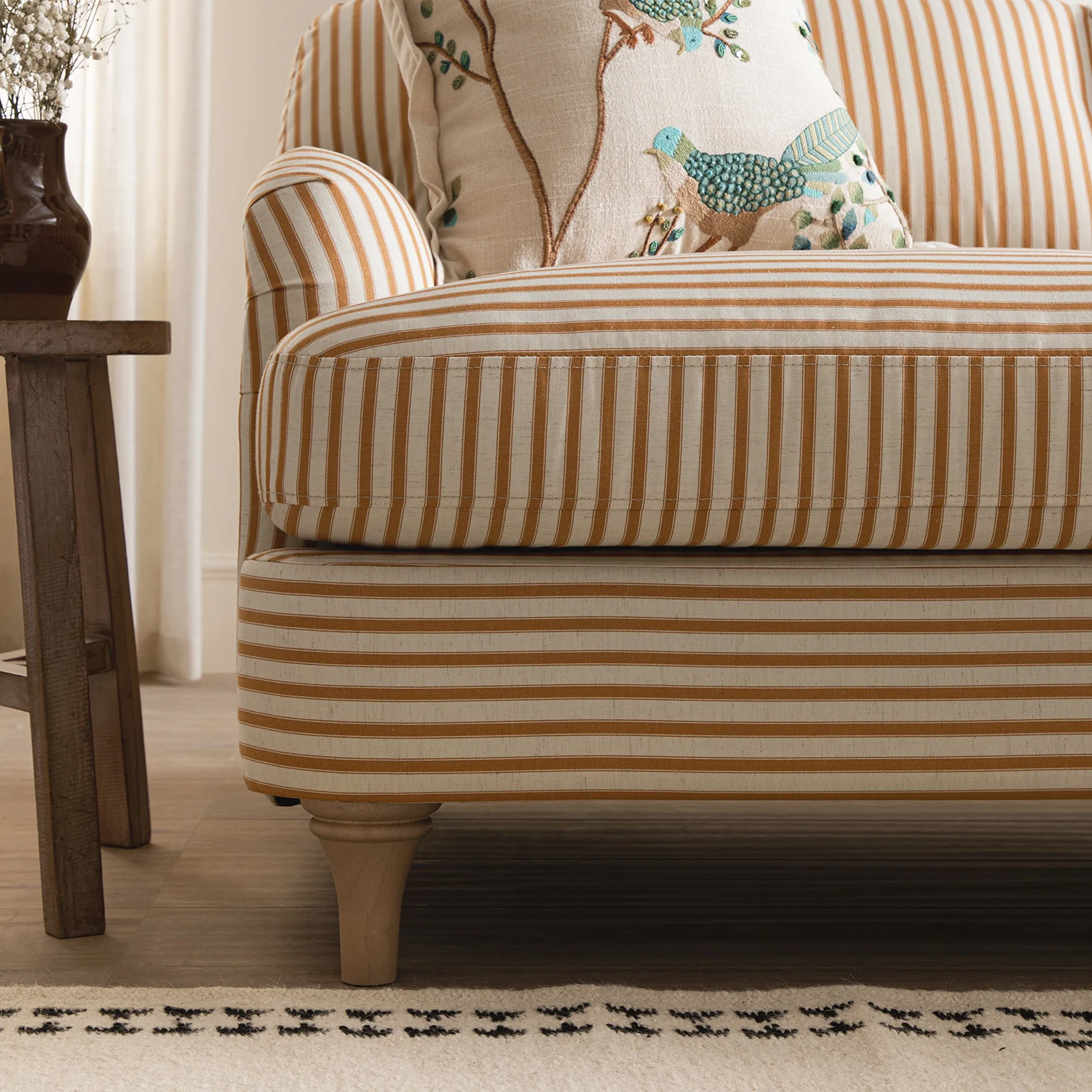 Daphnis Ochre Striped Linen Blend Sofa, Grande Chaise Sofa Right Hand Facing - Image 6