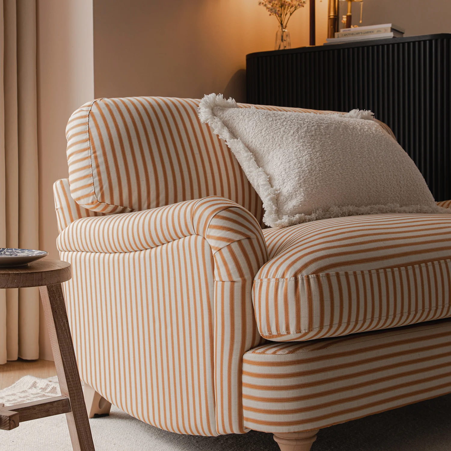 Daphnis Ochre Striped Linen Blend Sofa, Loveseat - Image 3