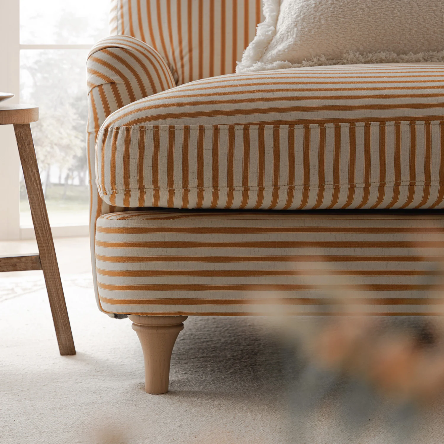 Daphnis Ochre Striped Linen Blend Sofa, Loveseat - Image 5