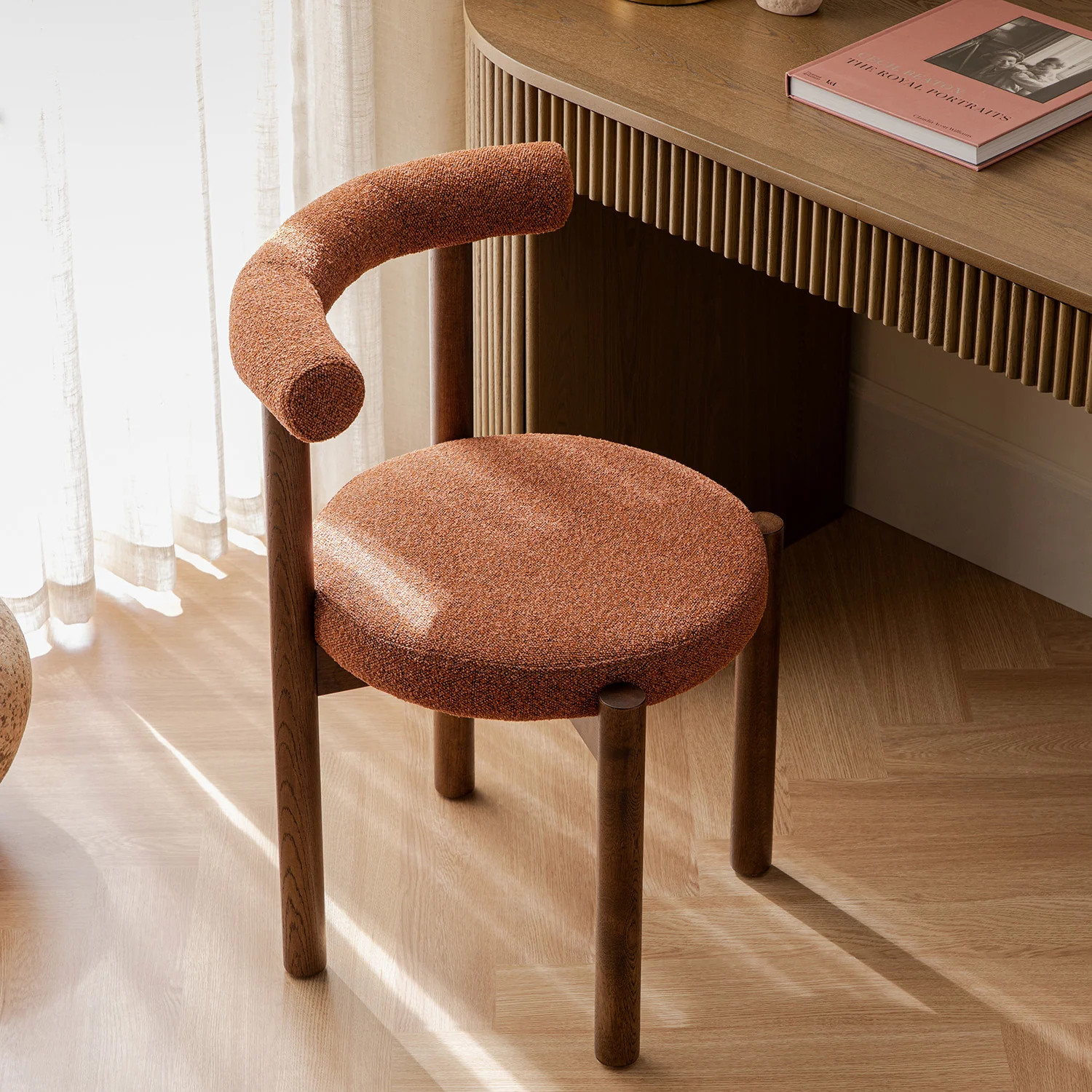 Demeter Dining Chair, Brick Boucle | Dark Walnut Frame - Image 4