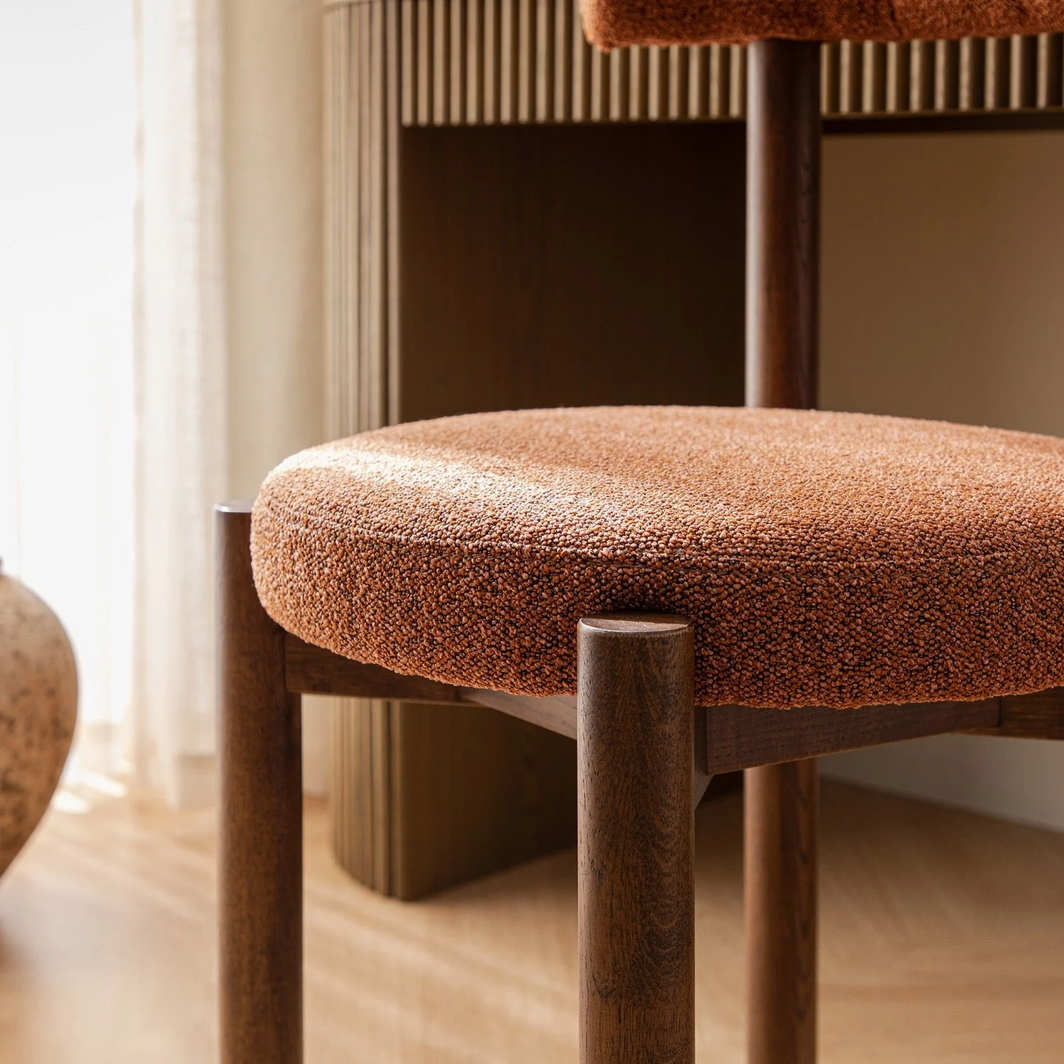 Demeter Dining Chair, Brick Boucle | Dark Walnut Frame - Image 6