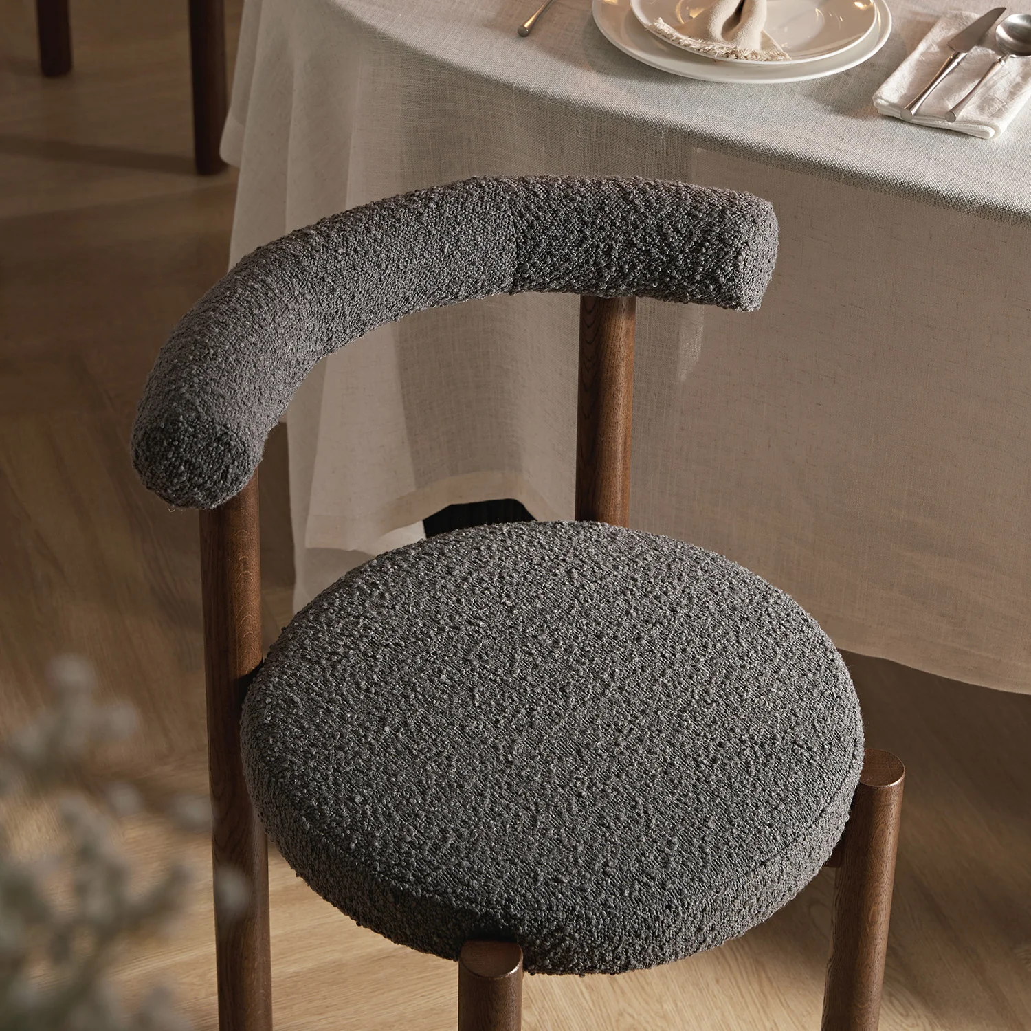 Demeter Dining Chair, Charcoal Boucle | Dark Walnut Frame - Image 3