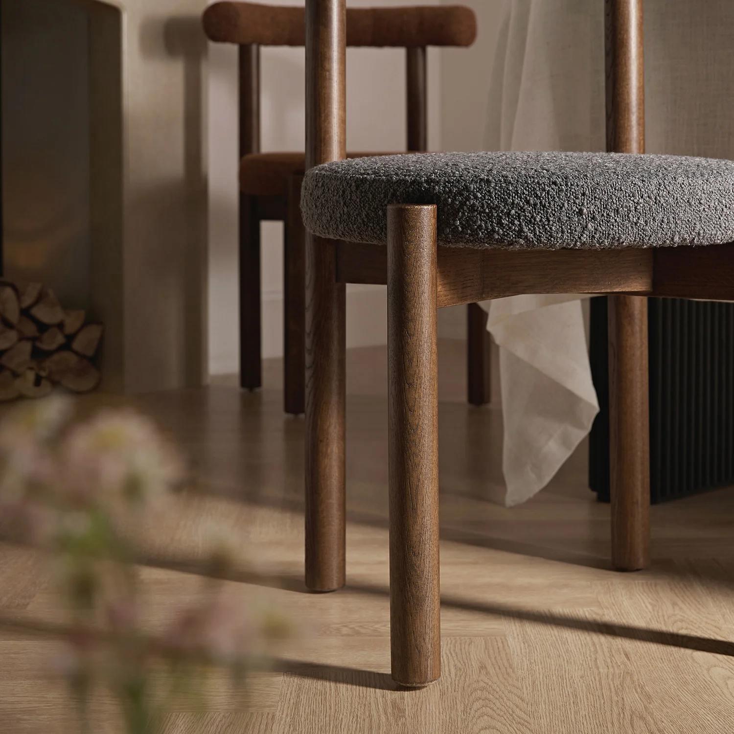 Demeter Dining Chair, Charcoal Boucle | Dark Walnut Frame - Image 4