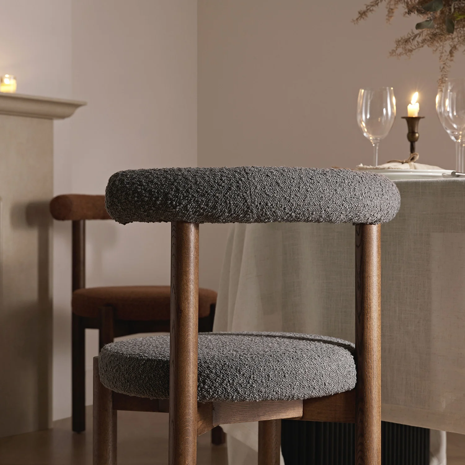 Demeter Dining Chair, Charcoal Boucle | Dark Walnut Frame - Image 5