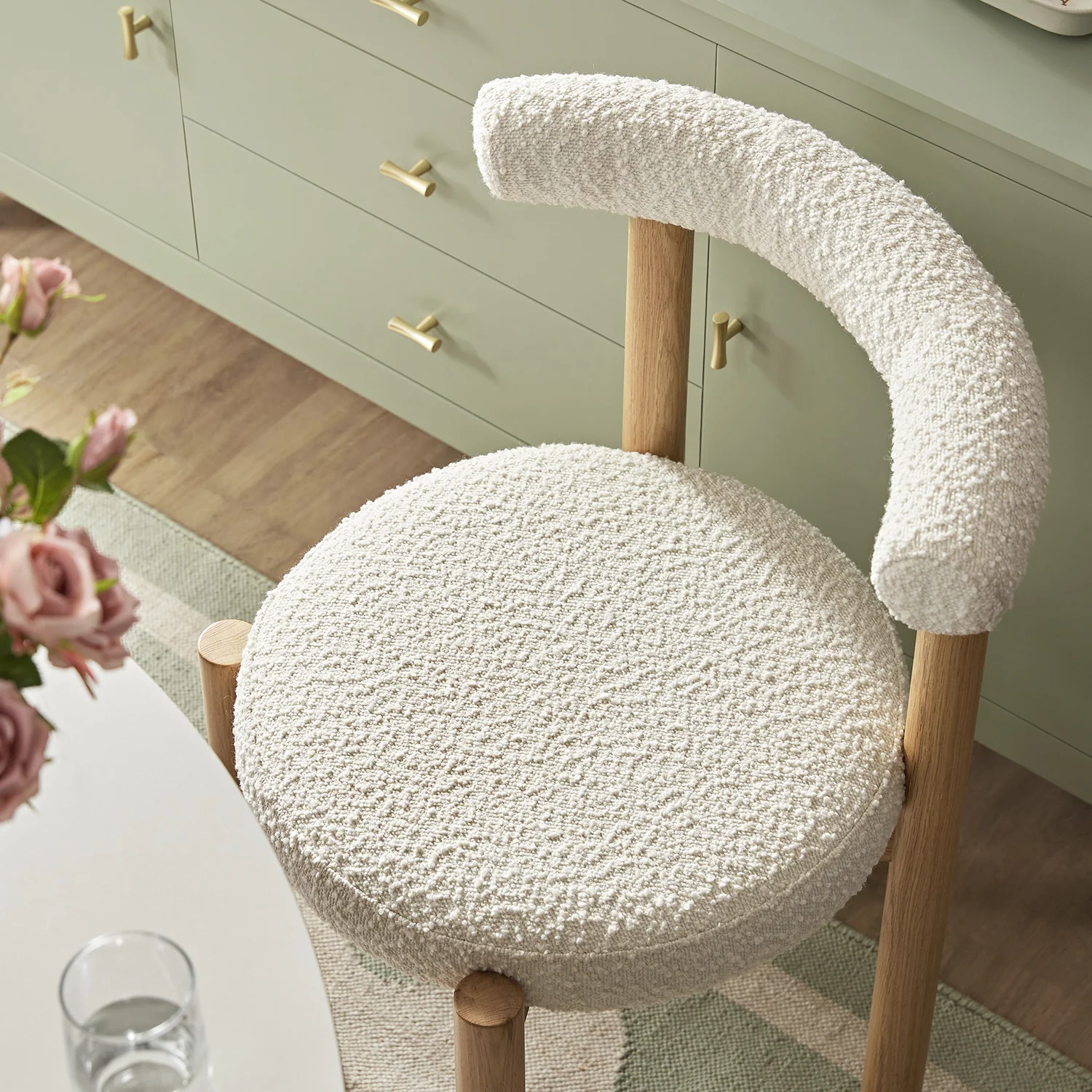 Demeter Dining Chair, Ecru Boucle | Natural Oak Frame - Image 3