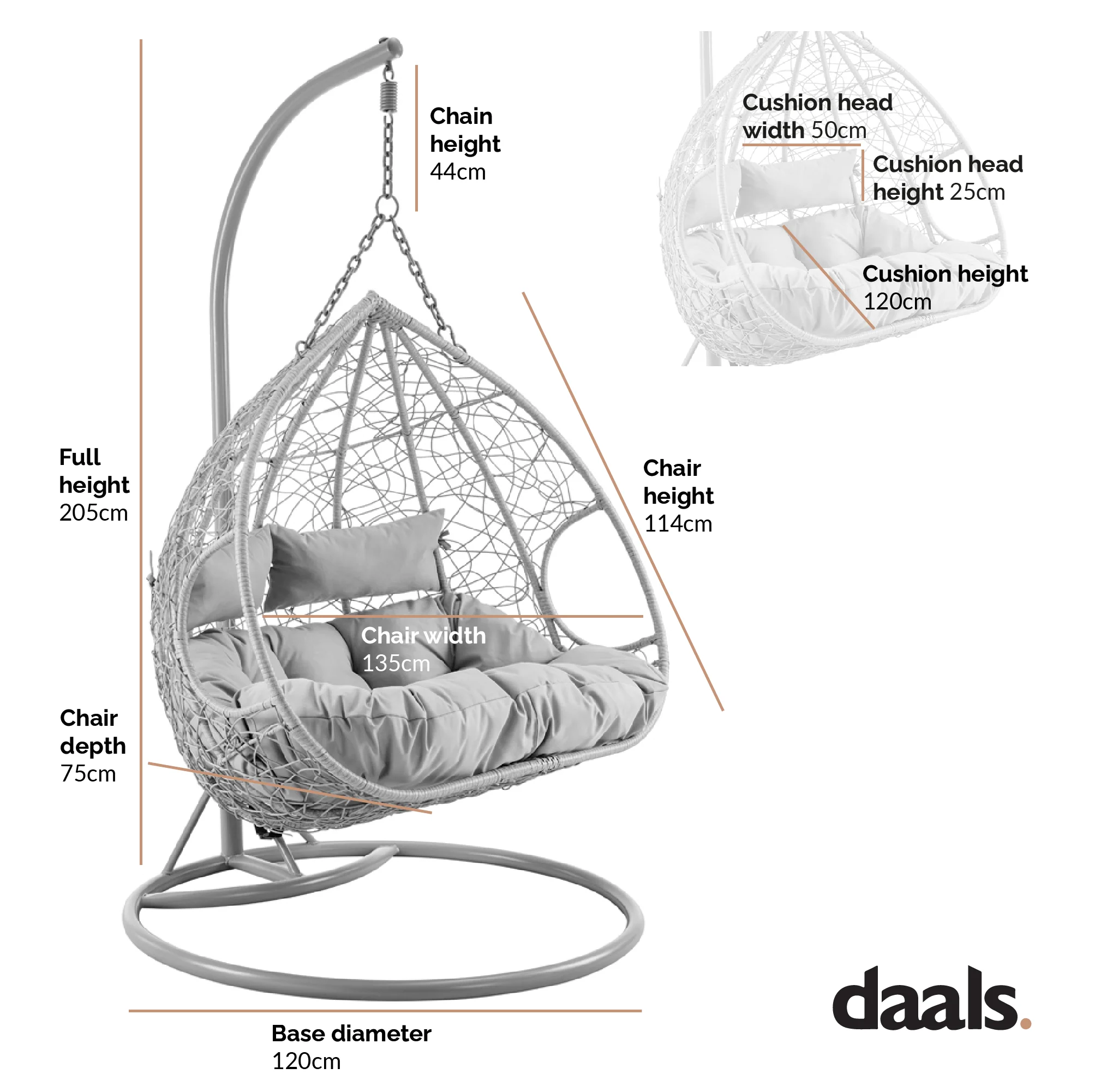 Deneb Light Grey Indoor Outdoor Double Hanging Chair - Image 7