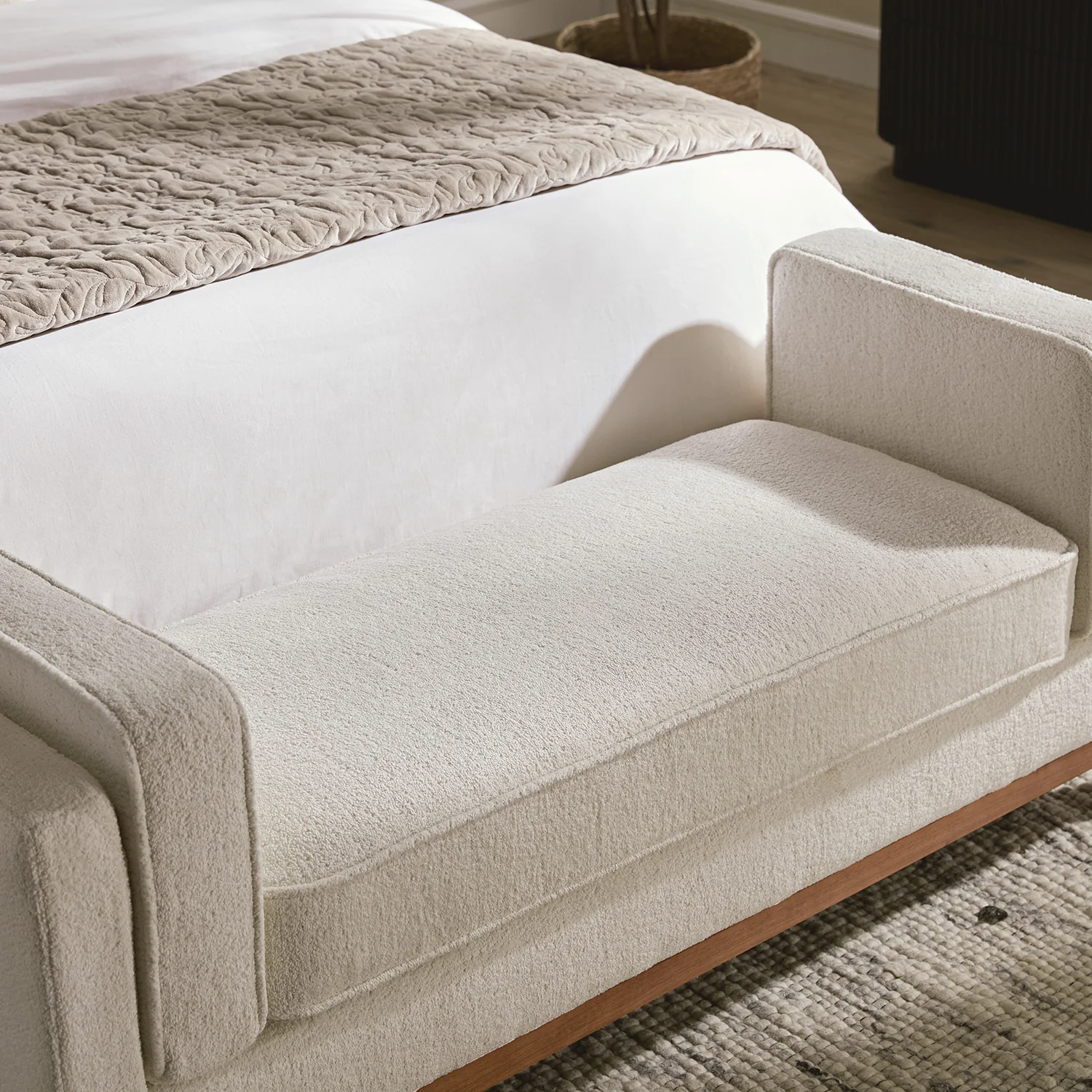 Dipley Beige Boucle Upholstered Bench - Image 3