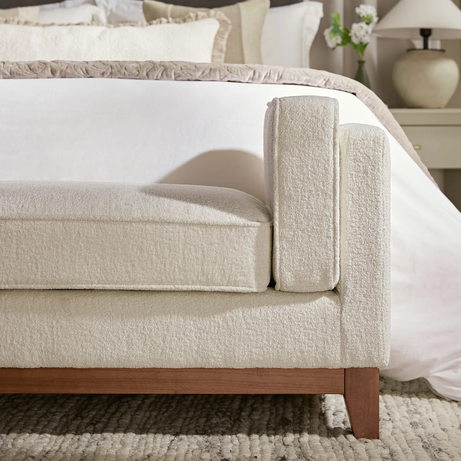 Dipley Beige Boucle Upholstered Bench - Image 4