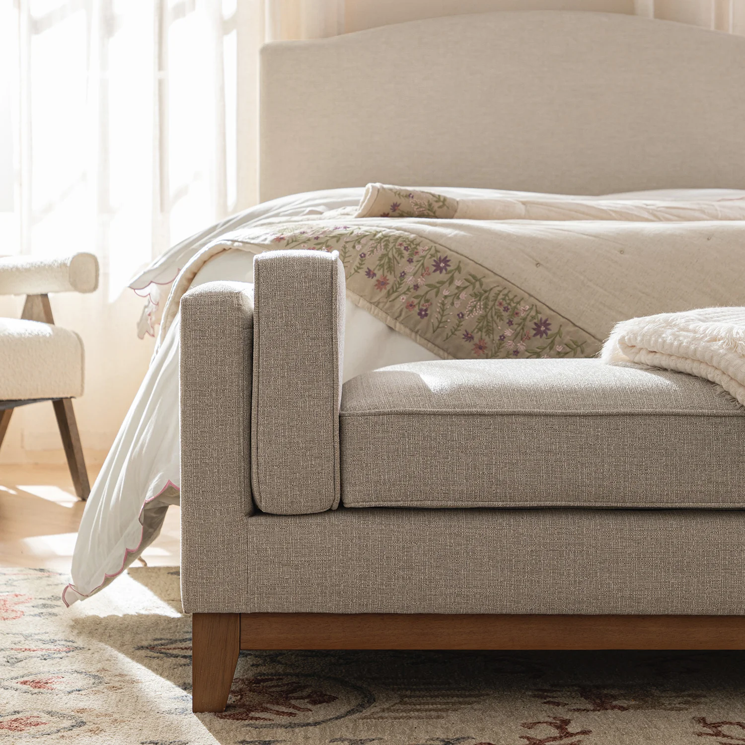 Dipley Oatmeal Woven Fabric Upholstered Bench - Image 4