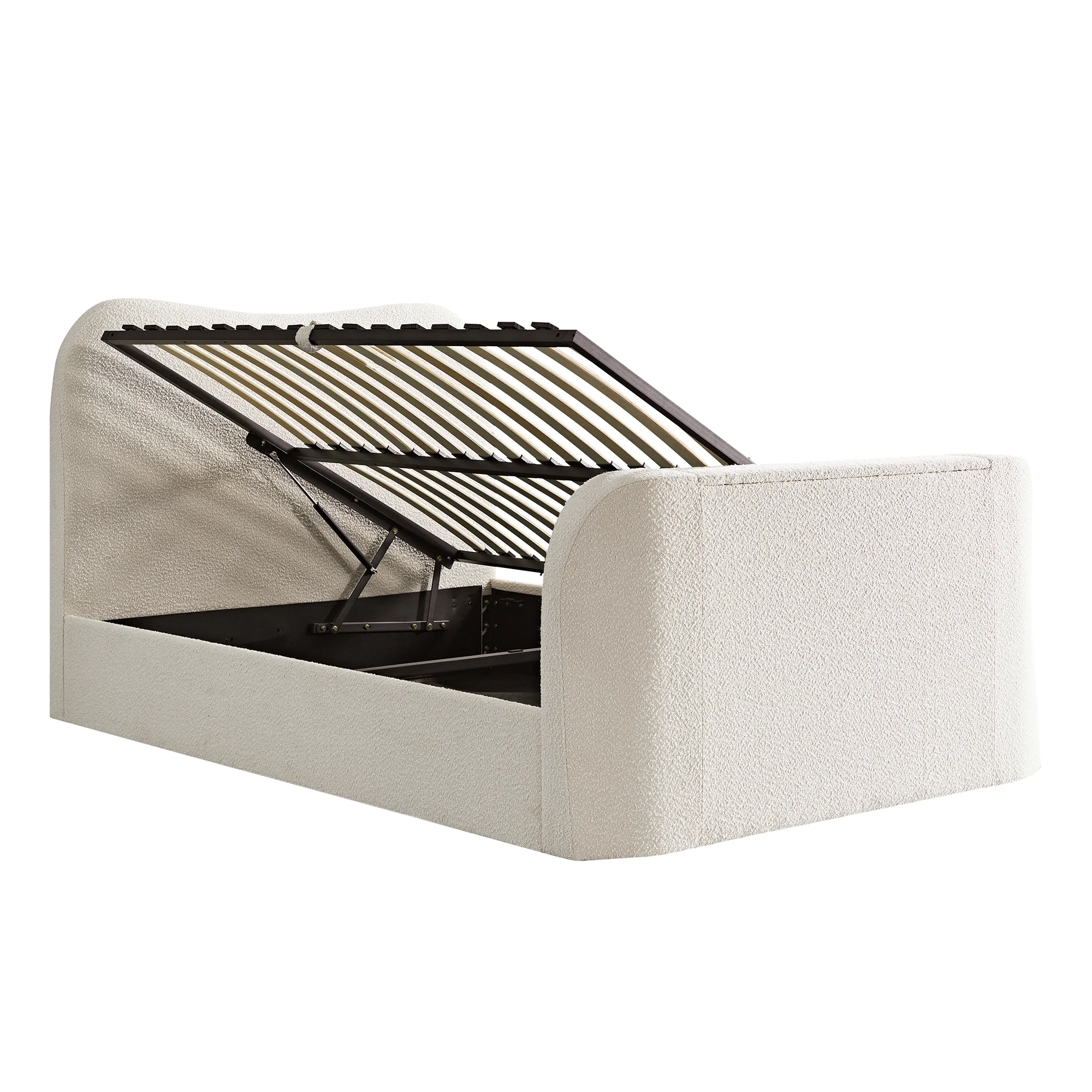 Egerie Curved Headboard Beige Boucle Ottoman TV Bed - Image 16