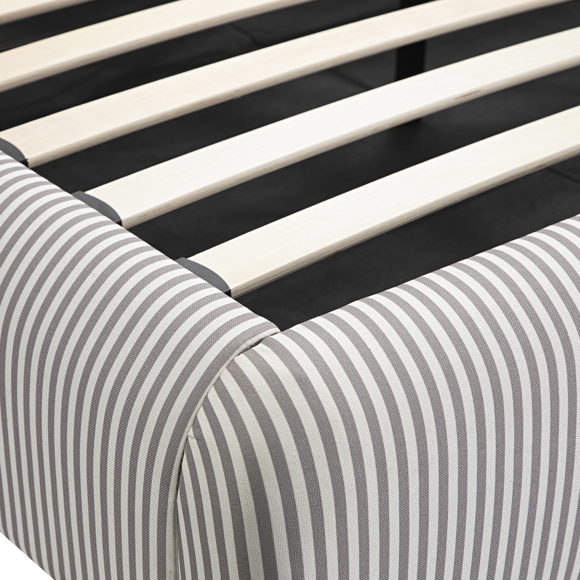 Egerie Curved Headboard Light Taupe Striped Fabric Ottoman Storage Bed - Image 16