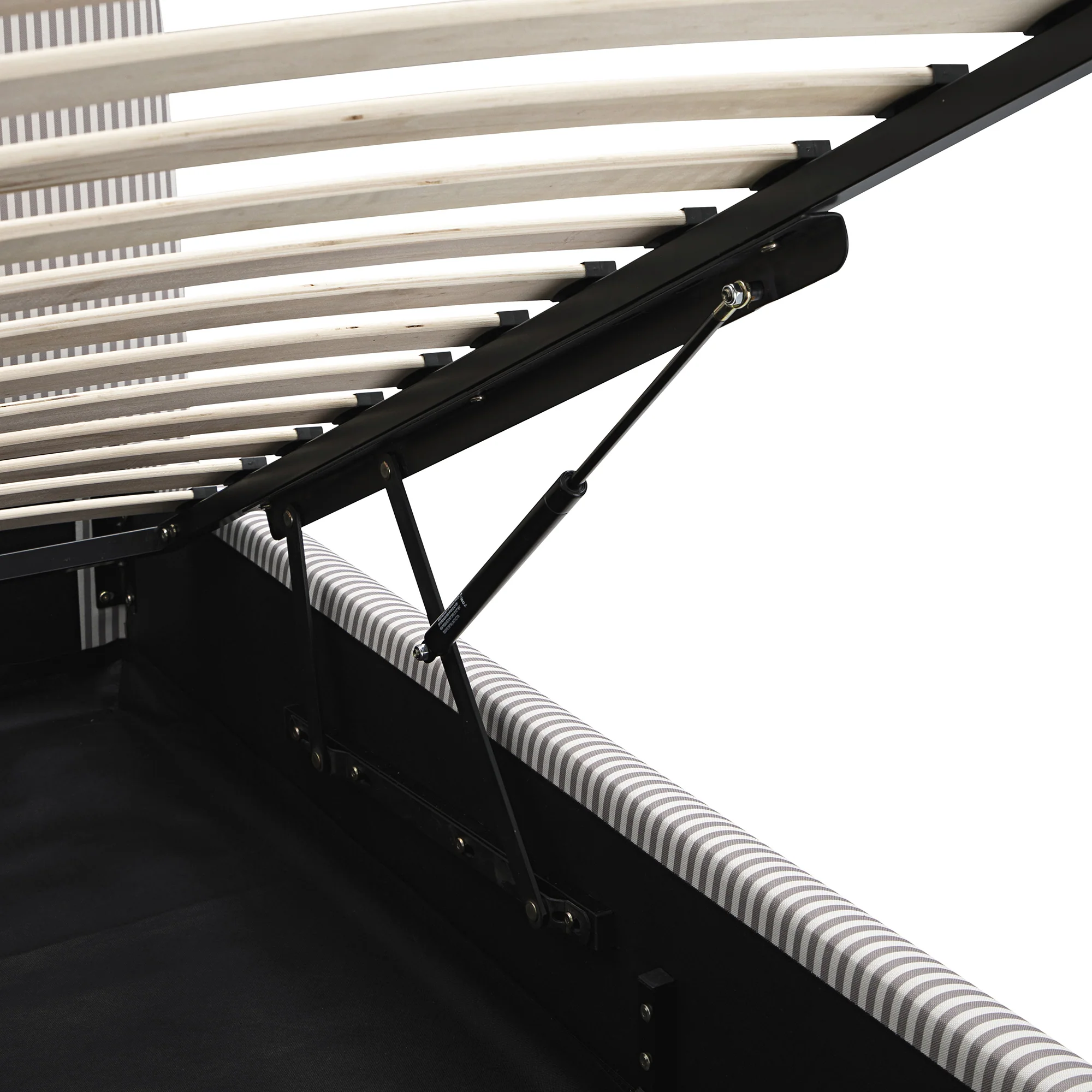 Egerie Curved Headboard Light Taupe Striped Fabric Ottoman Storage Bed - Image 17