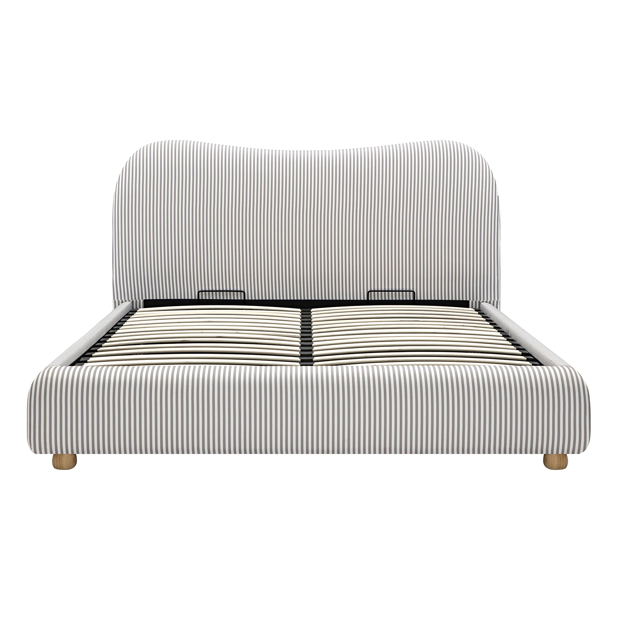 Egerie Curved Headboard Light Taupe Striped Fabric Ottoman Storage Bed - Image 7