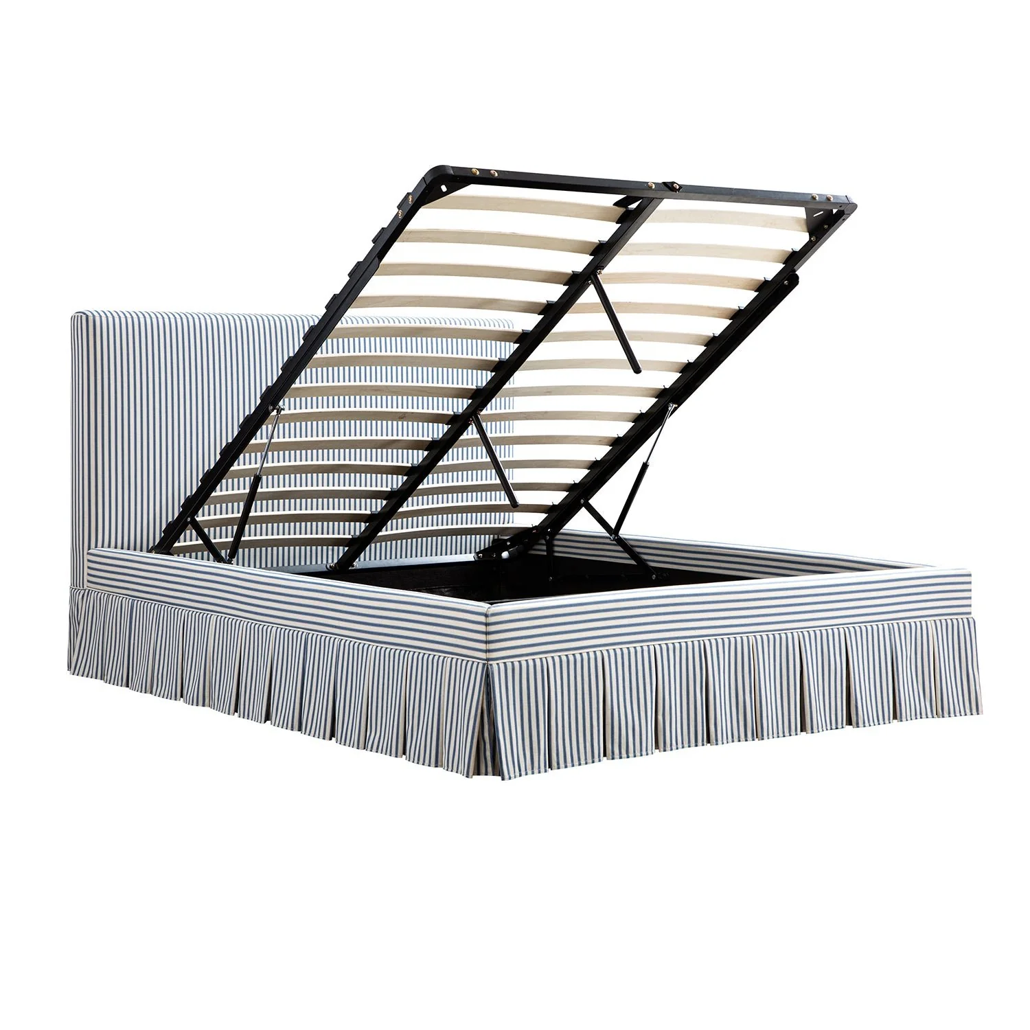 Egerton Box-Pleat Ottoman Storage Bed, Blue Striped Linen - Image 10