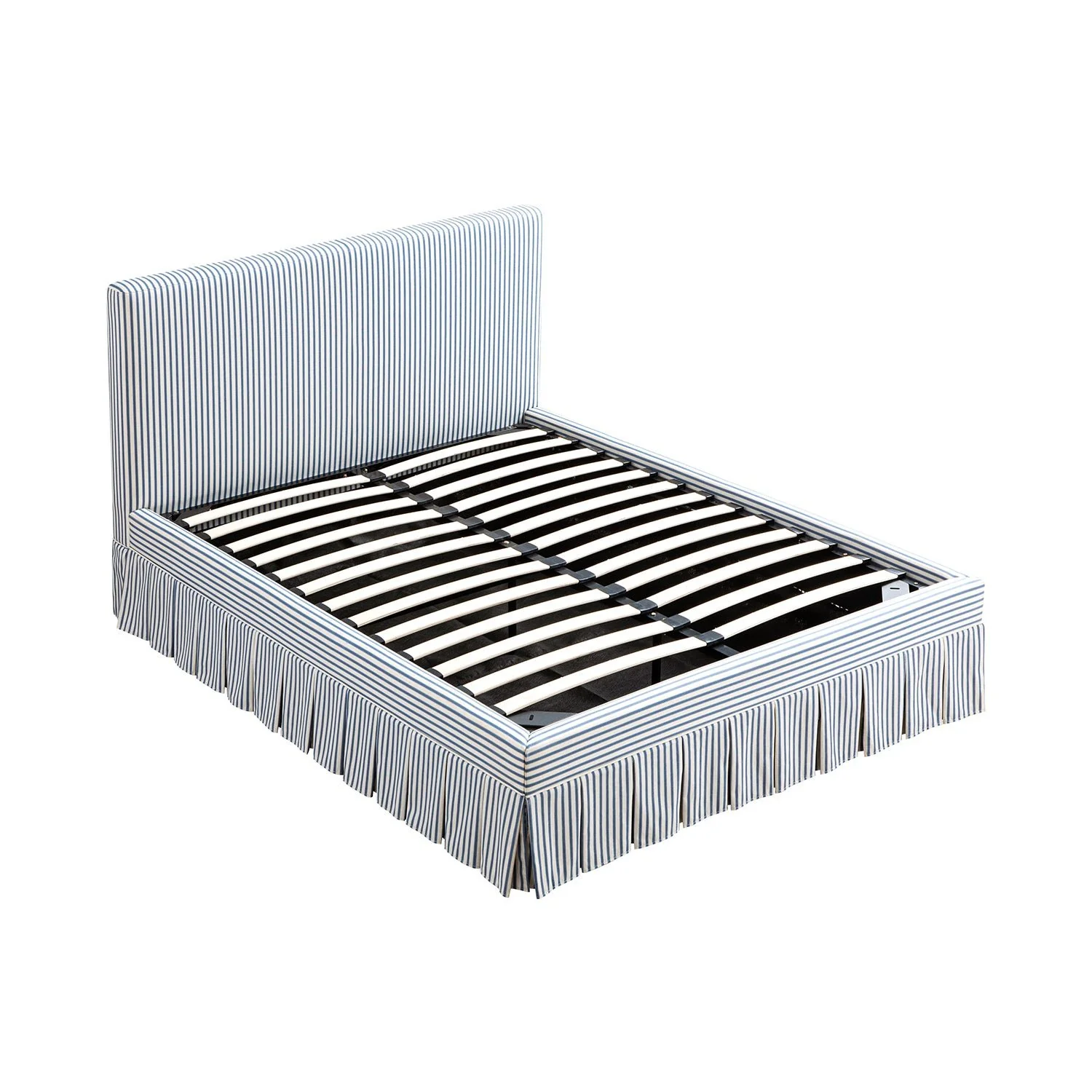 Egerton Box-Pleat Ottoman Storage Bed, Blue Striped Linen - Image 11