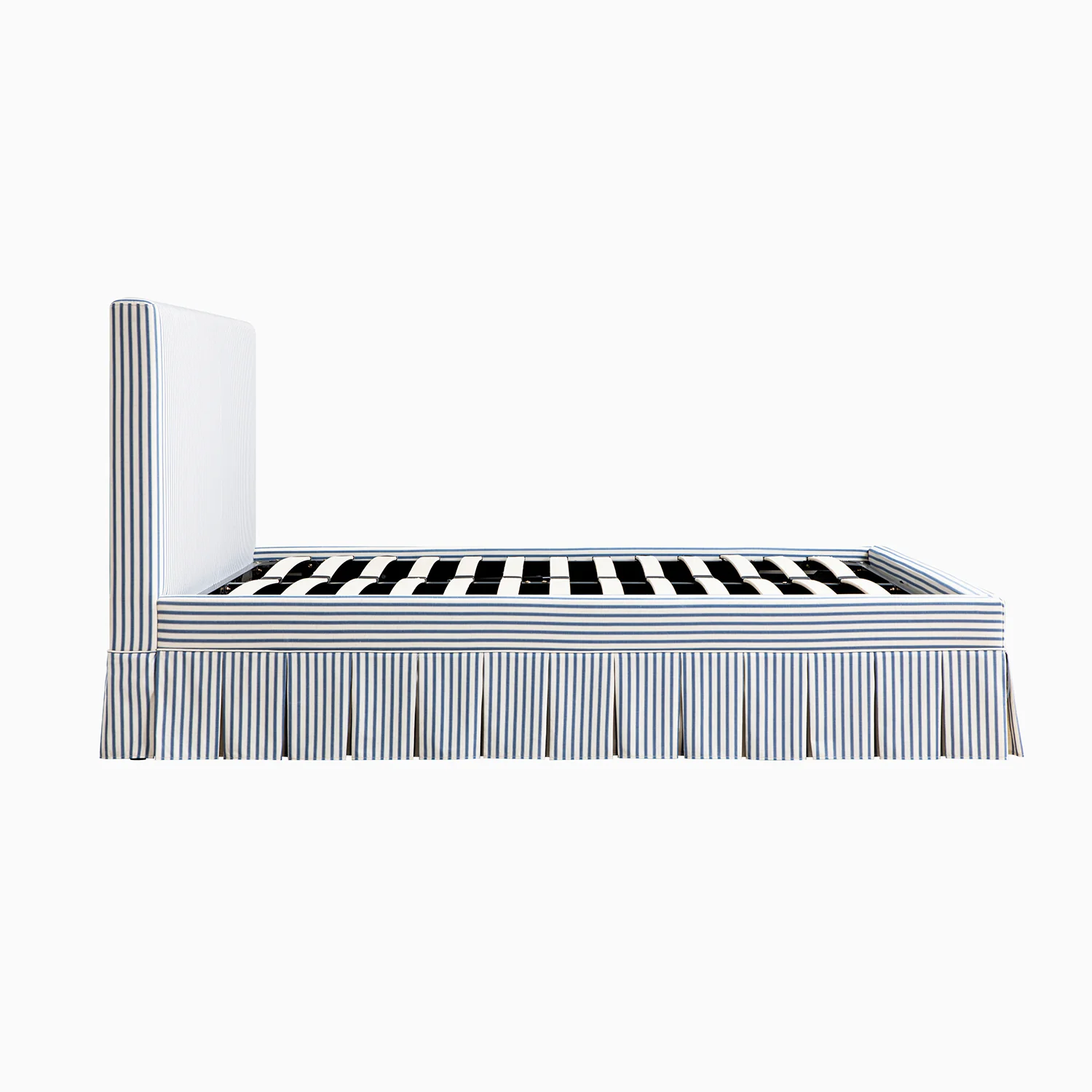 Egerton Box-Pleat Ottoman Storage Bed, Blue Striped Linen - Image 12