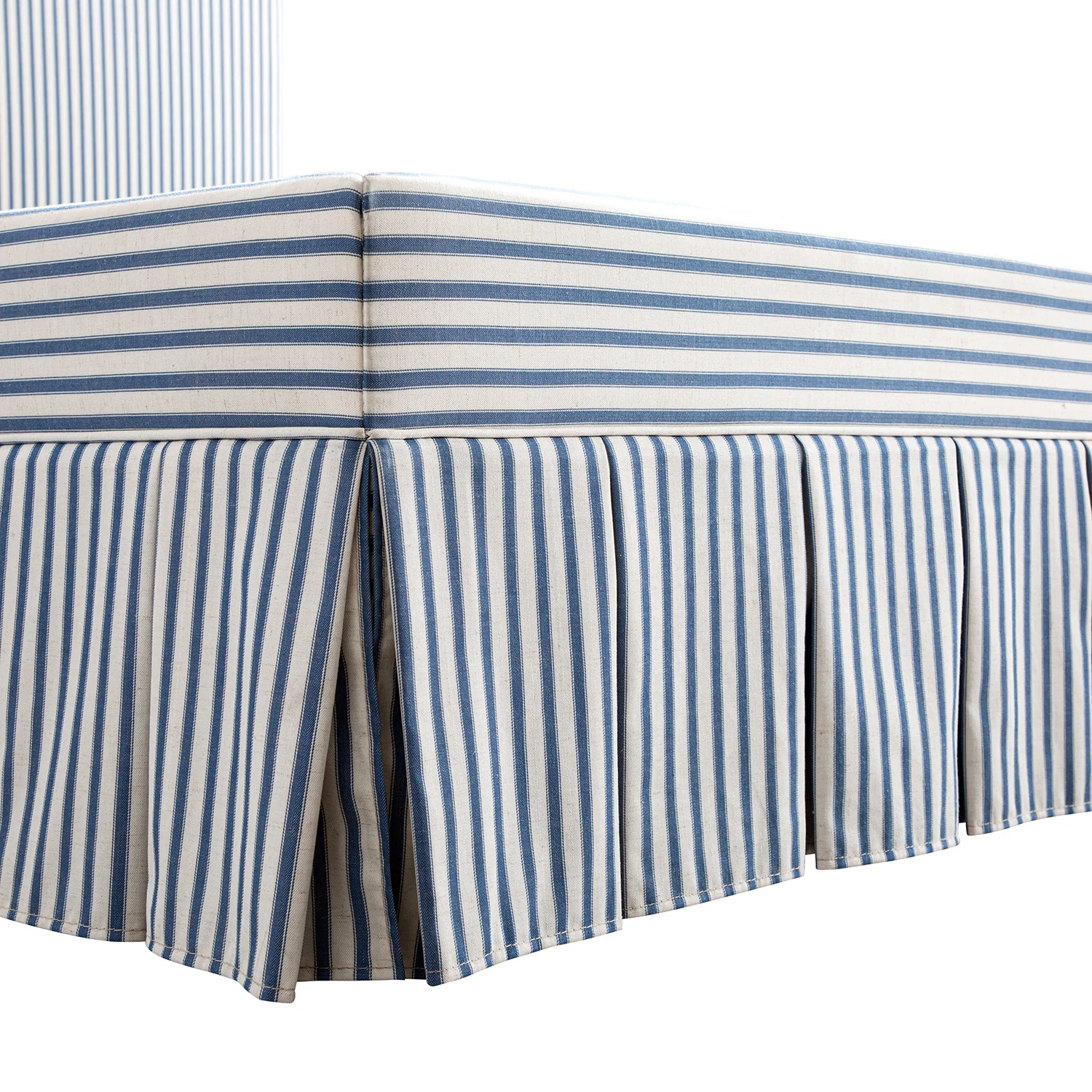 Egerton Box-Pleat Ottoman Storage Bed, Blue Striped Linen - Image 15