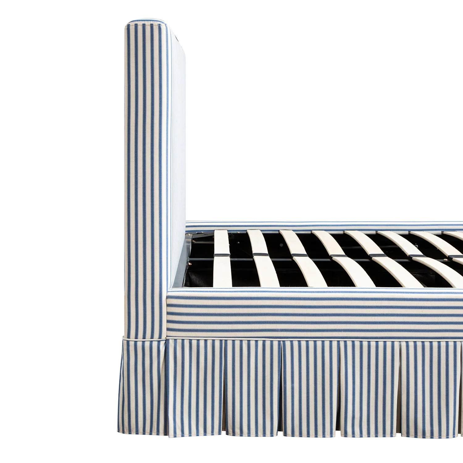 Egerton Box-Pleat Ottoman Storage Bed, Blue Striped Linen - Image 16