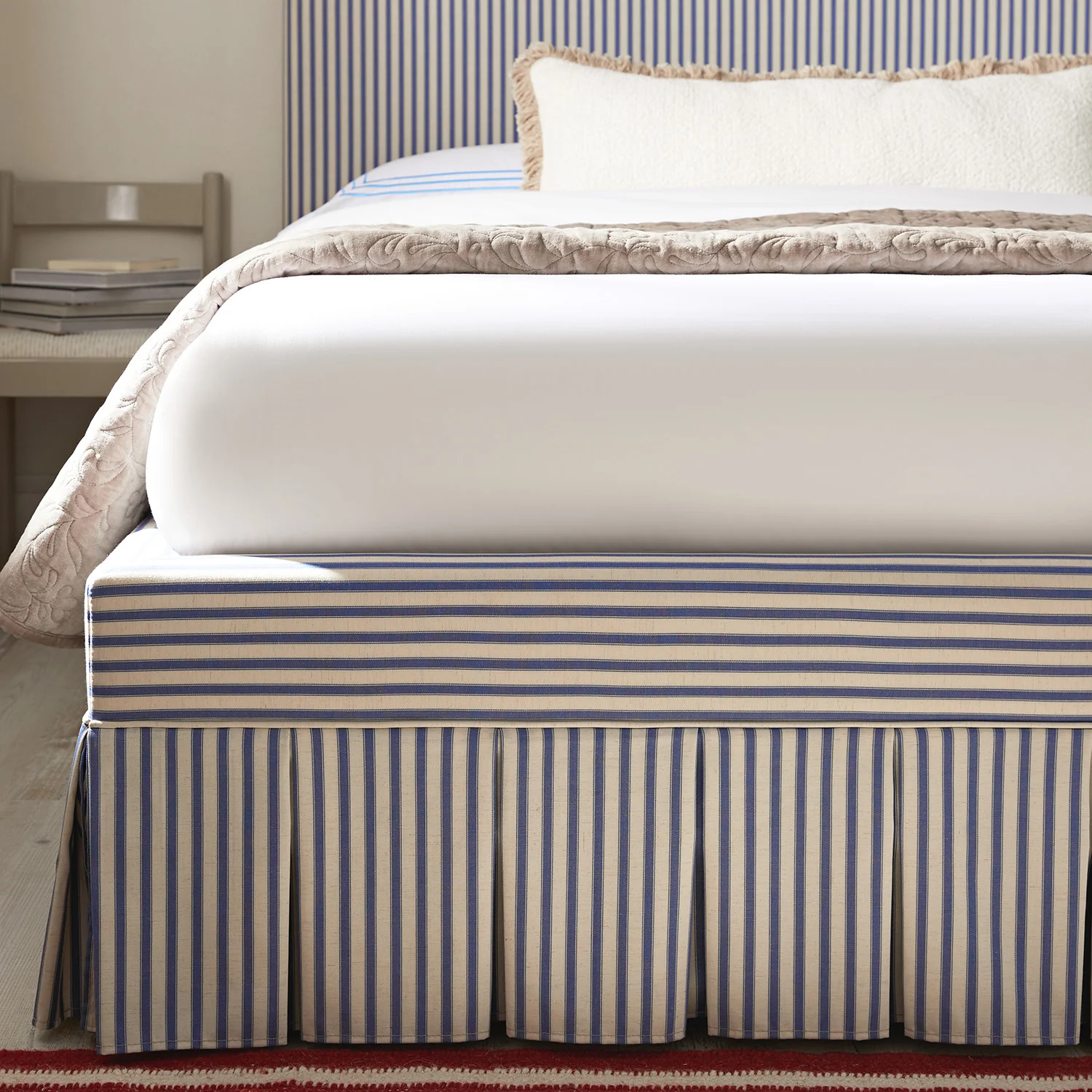 Egerton Box-Pleat Ottoman Storage Bed, Blue Striped Linen - Image 5