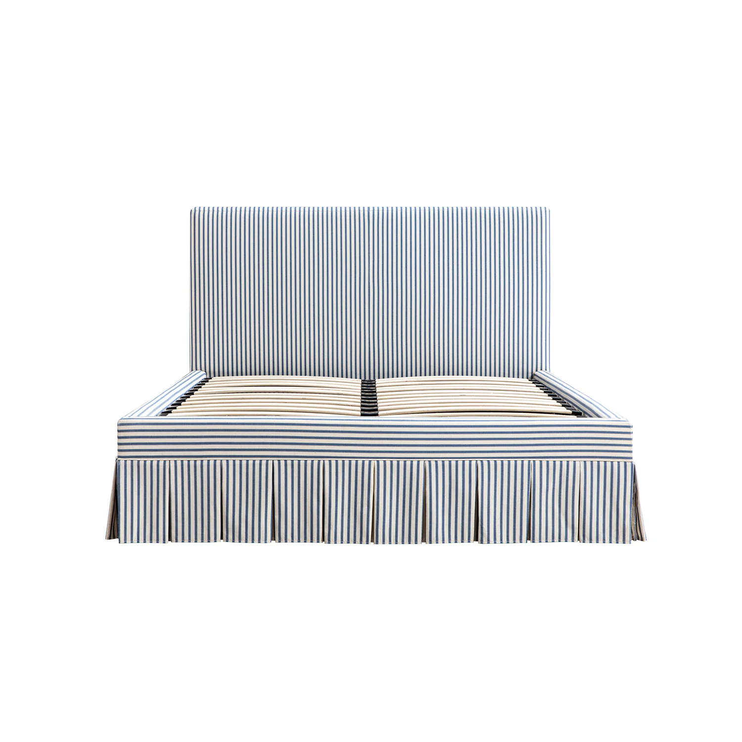 Egerton Box-Pleat Ottoman Storage Bed, Blue Striped Linen - Image 7