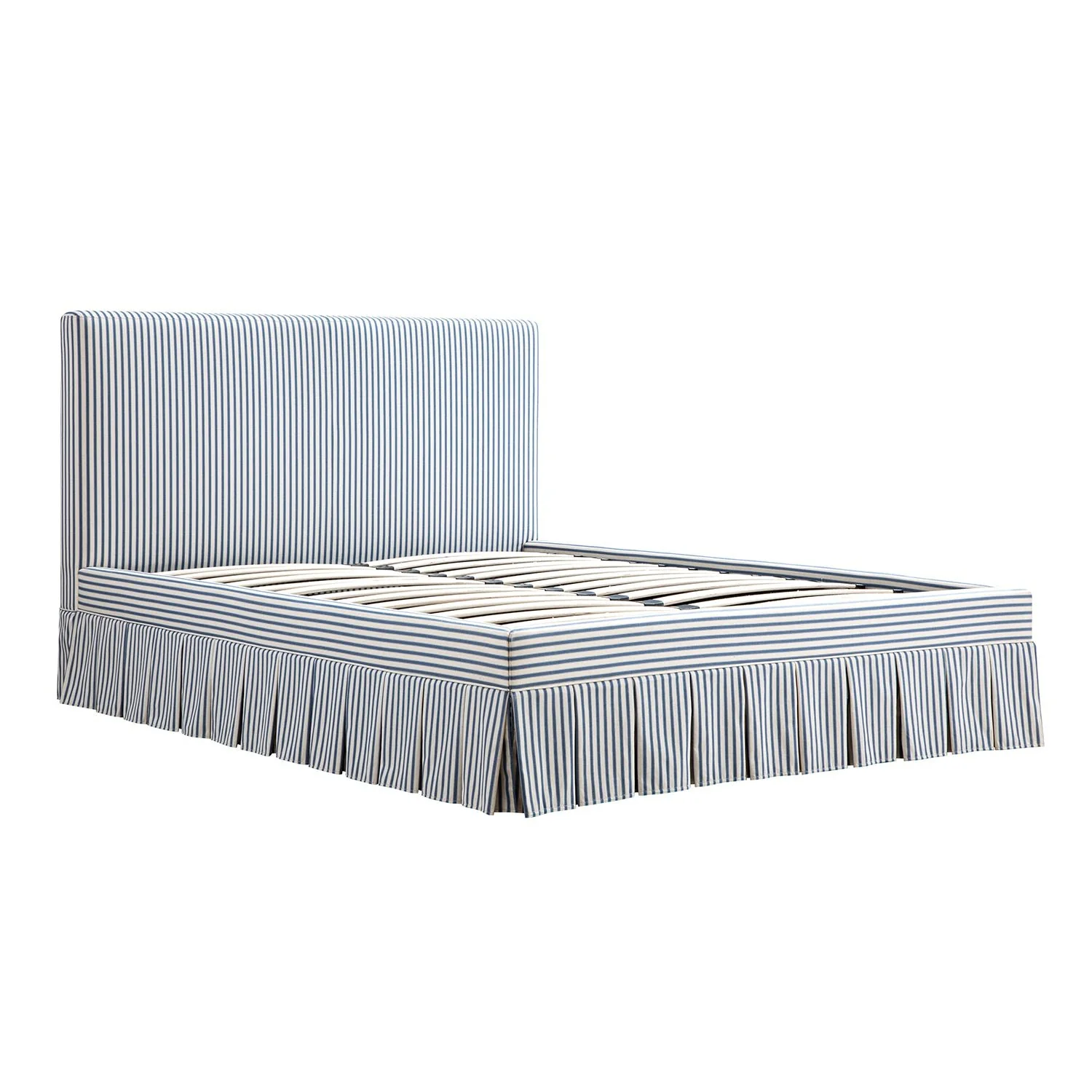 Egerton Box-Pleat Ottoman Storage Bed, Blue Striped Linen - Image 8