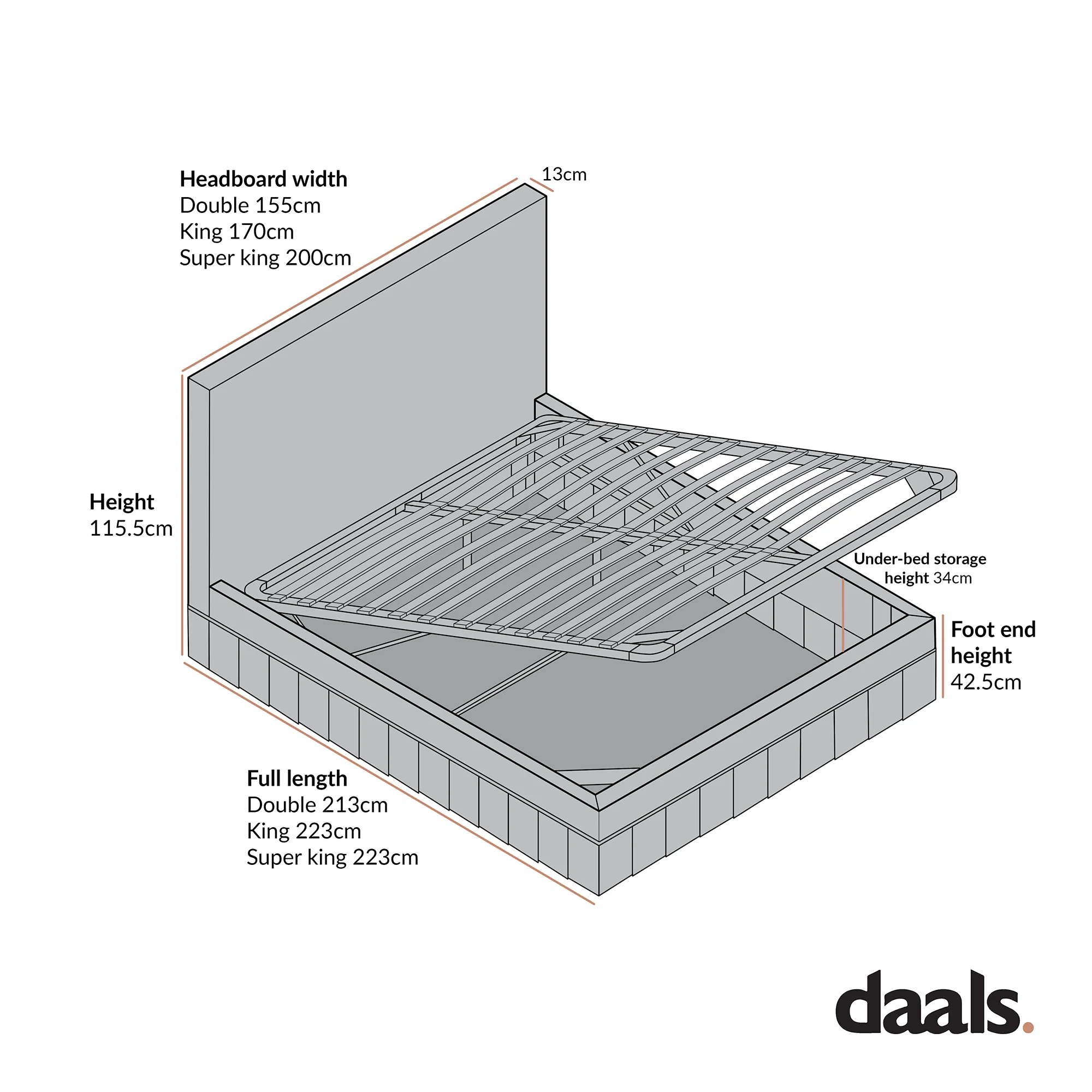 Egerton Box-Pleat Ottoman Storage Bed, Charcoal Brushed Fabric - Image 9