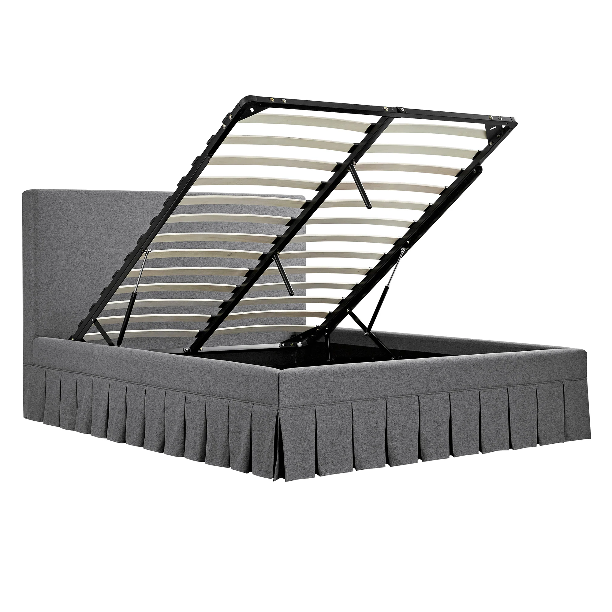 Egerton Box-Pleat Ottoman Storage Bed, Charcoal Brushed Fabric - Image 11