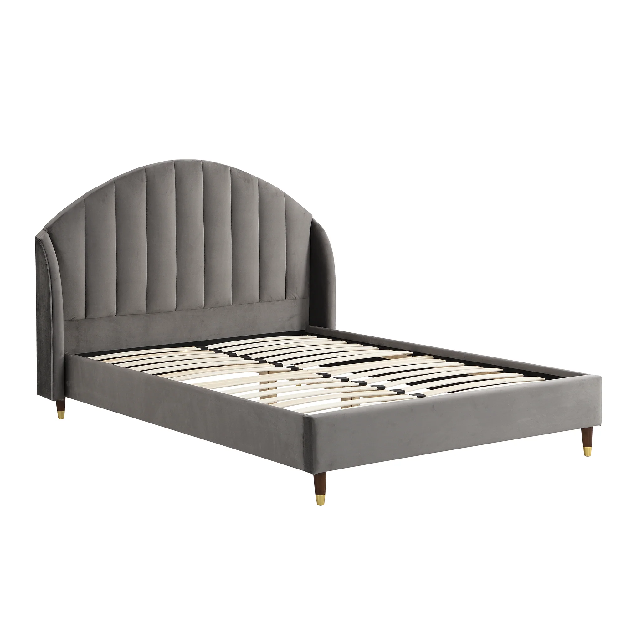 Eleanor Grey Velvet Upholstered Bed Frame with Domed Headboard - Image 3