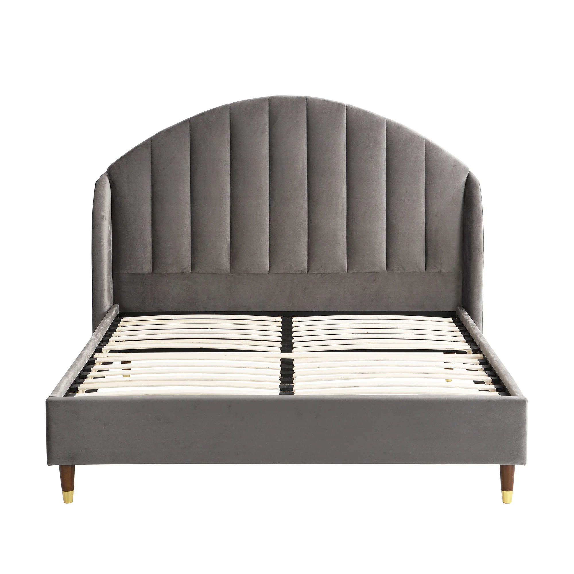 Eleanor Grey Velvet Upholstered Bed Frame with Domed Headboard - Image 4