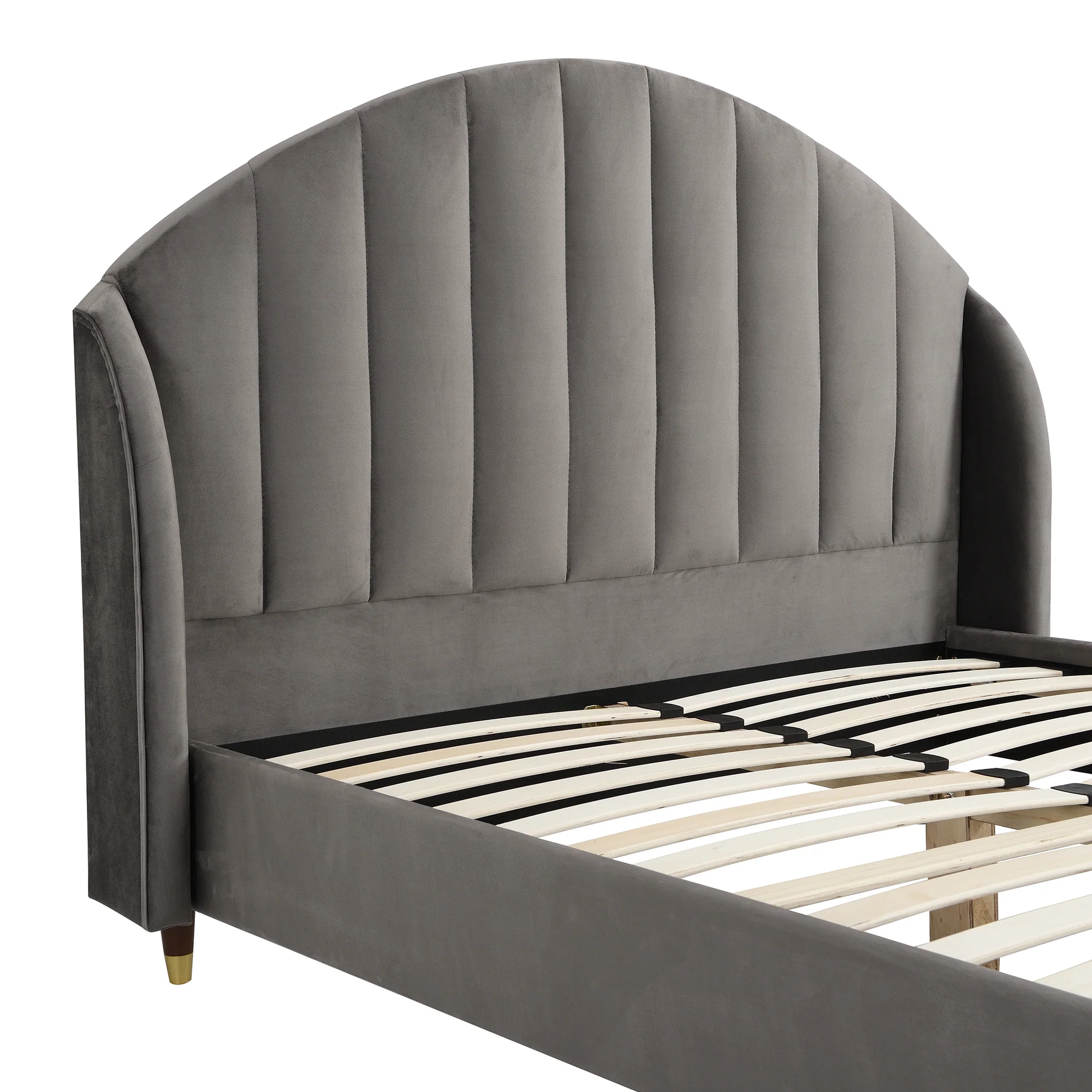 Eleanor Grey Velvet Upholstered Bed Frame with Domed Headboard - Image 7