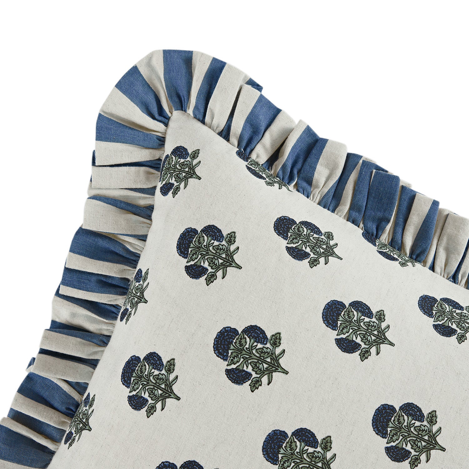Eliza French Blue Floral Ruffle Linen Blend Cushion - Image 4