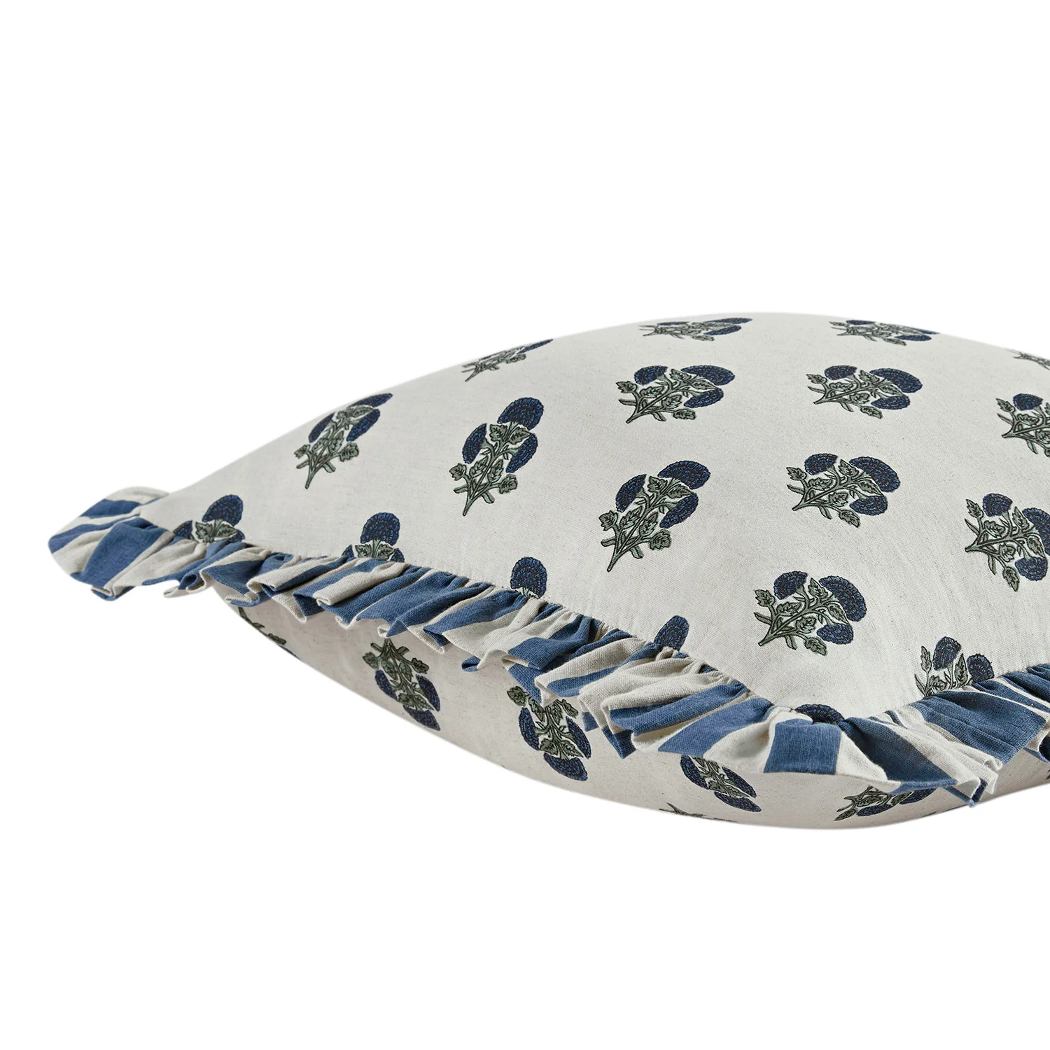 Eliza French Blue Floral Ruffle Linen Blend Cushion - Image 5