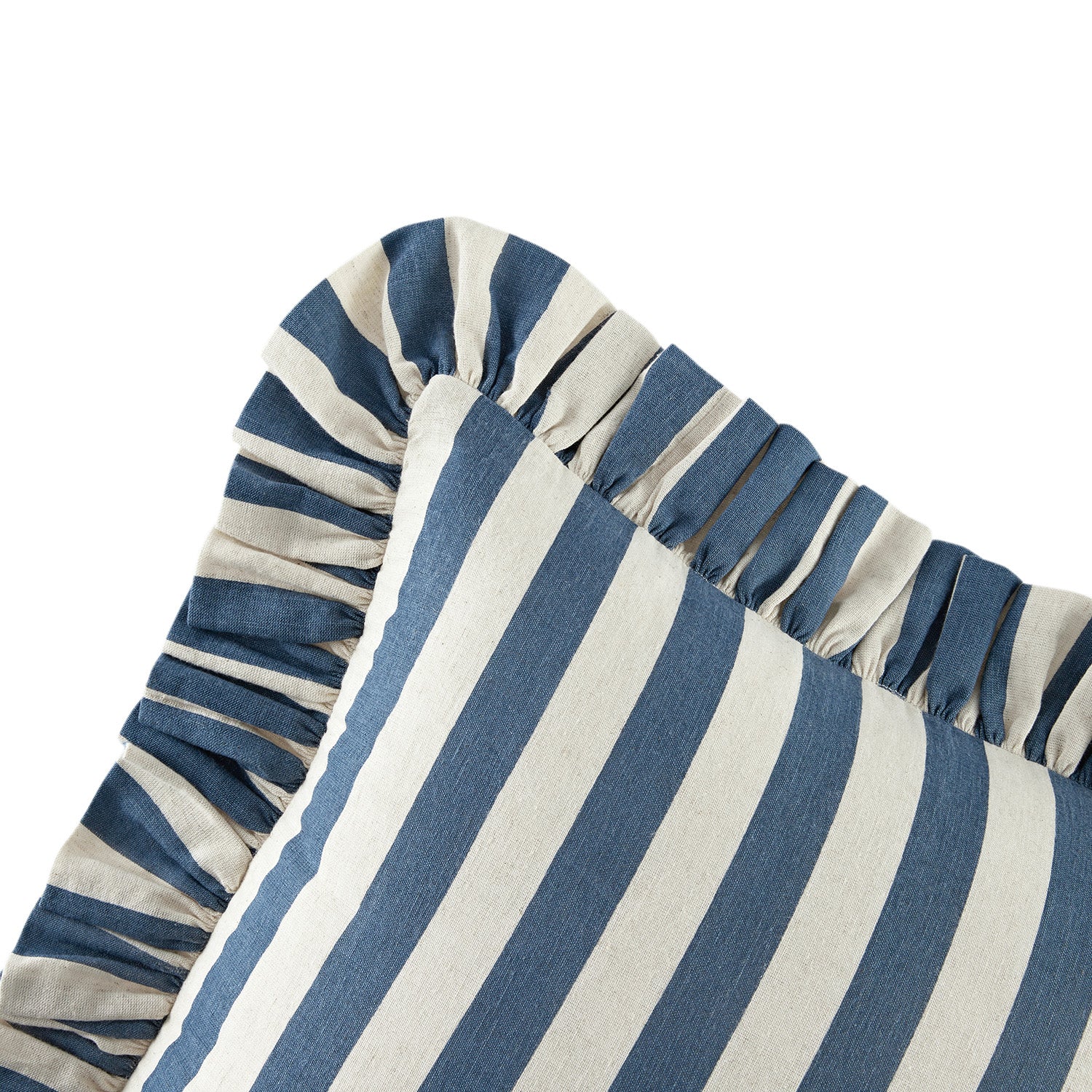 Eliza French Blue Striped Ruffle Linen Blend Cushion - Image 3