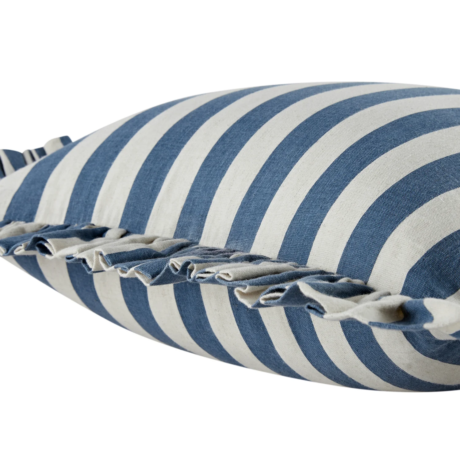 Eliza French Blue Striped Ruffle Linen Blend Cushion - Image 4