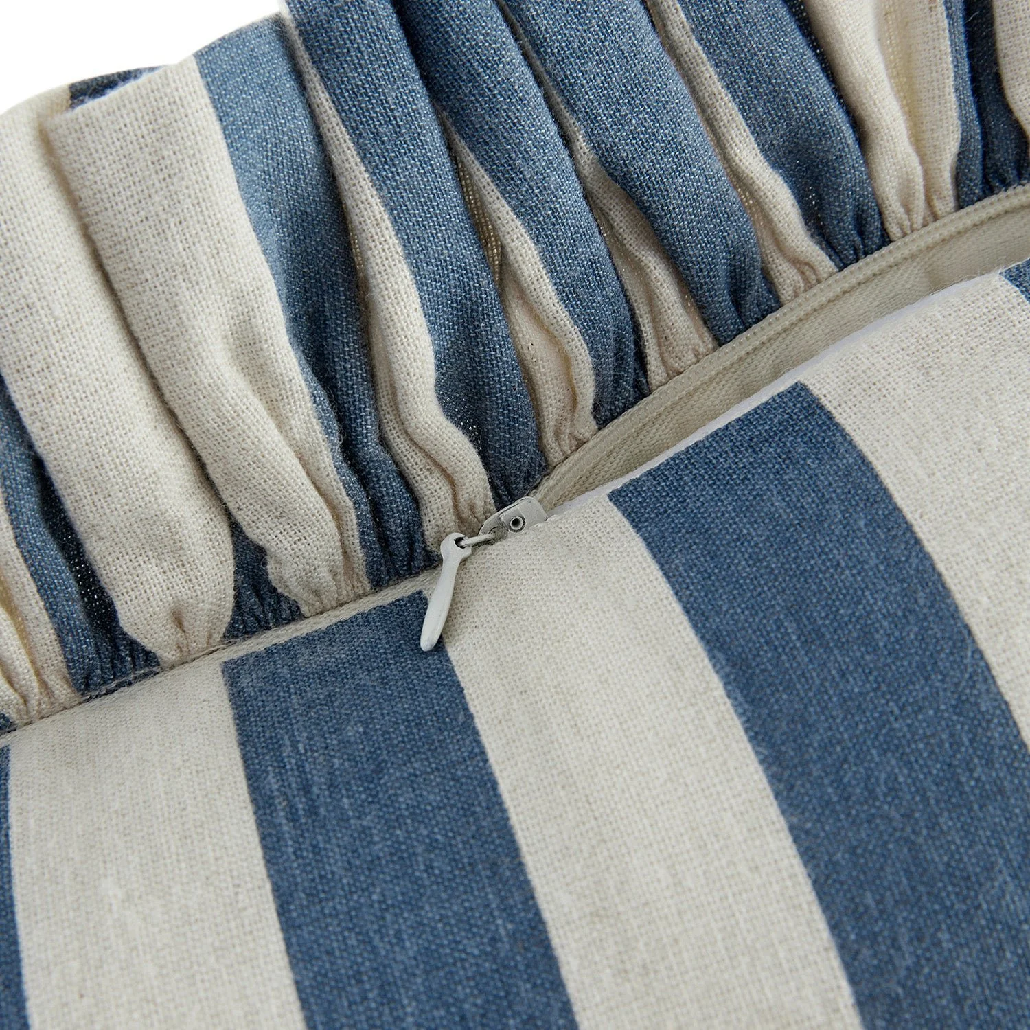 Eliza French Blue Striped Ruffle Linen Blend Cushion - Image 5