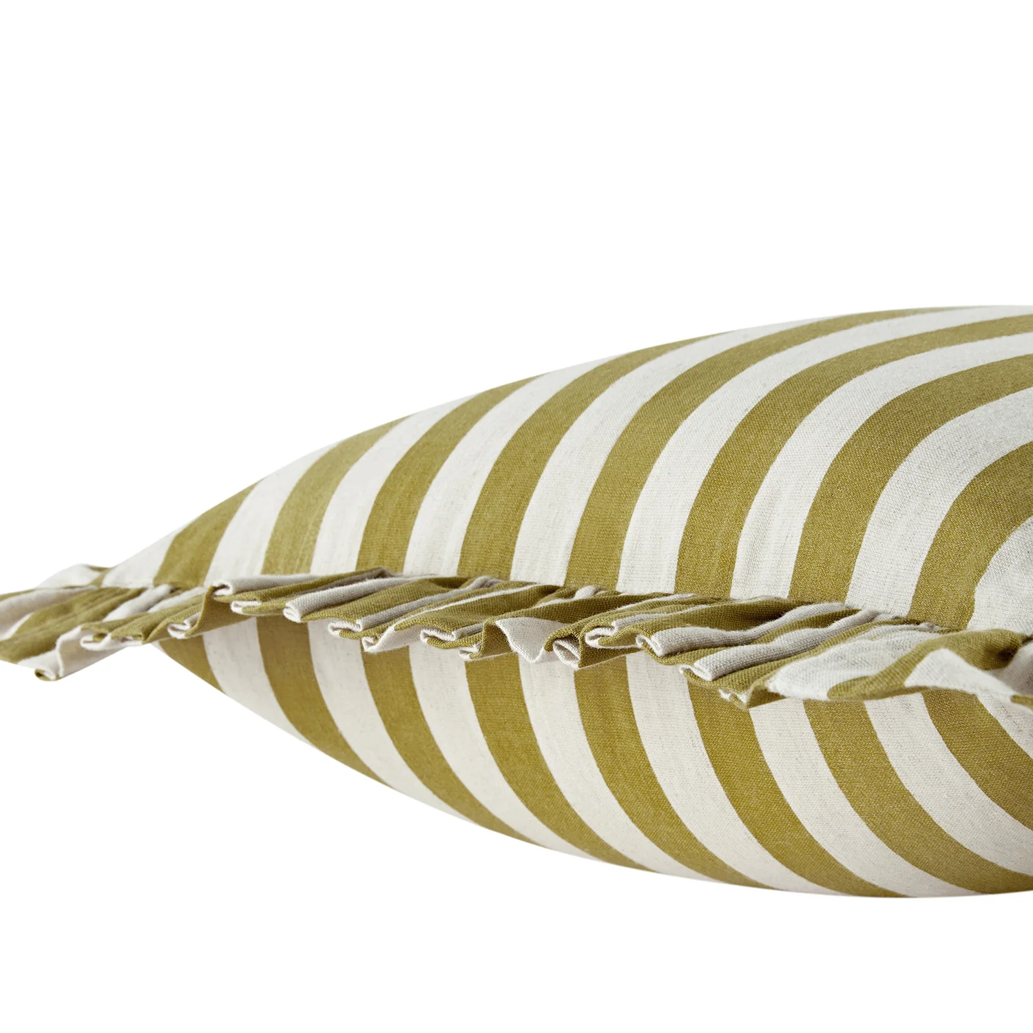 Eliza Dark Mustard Striped Ruffle Linen Blend Cushion - Image 4