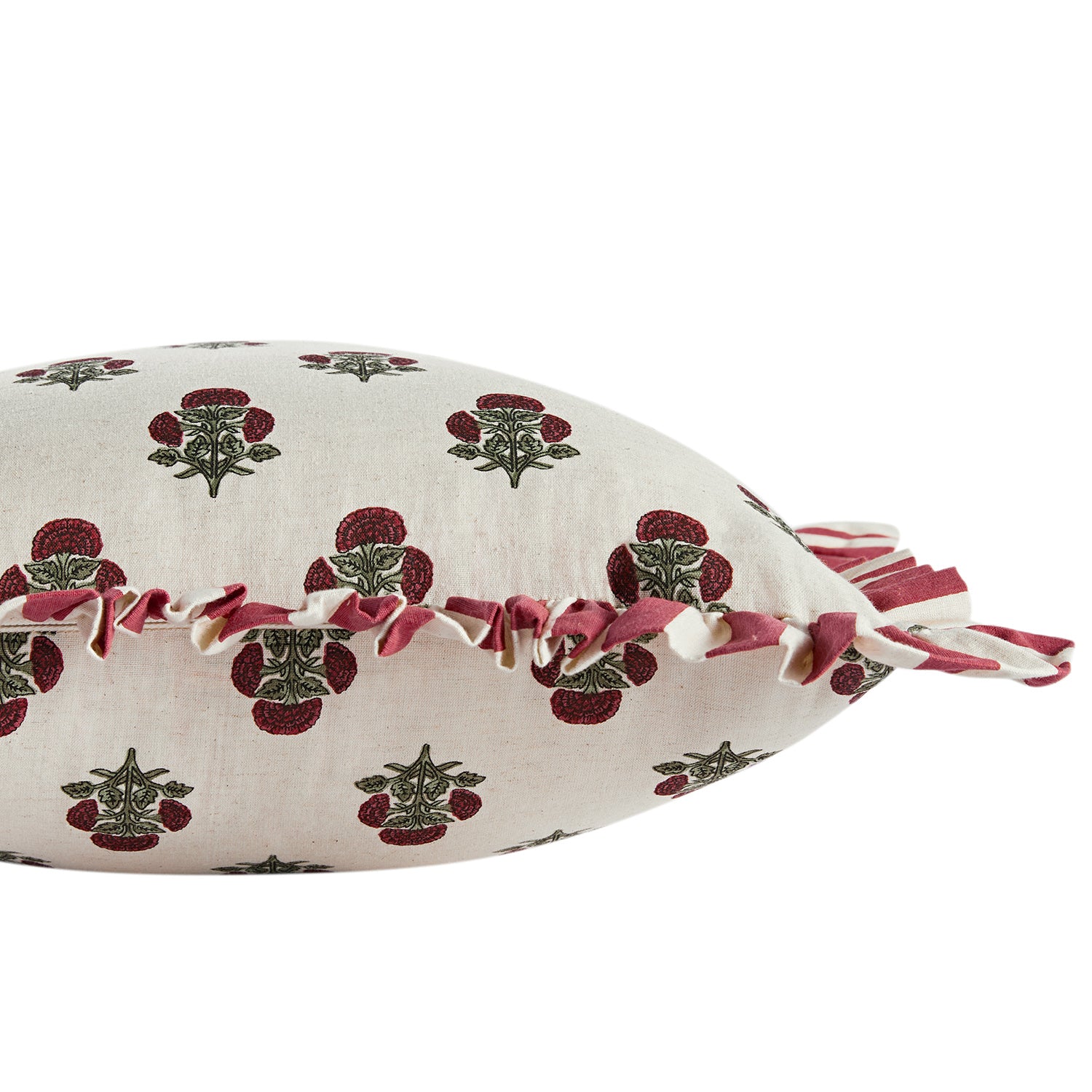 Eliza Scarlet Red Floral Ruffle Linen Blend Cushion - Image 3