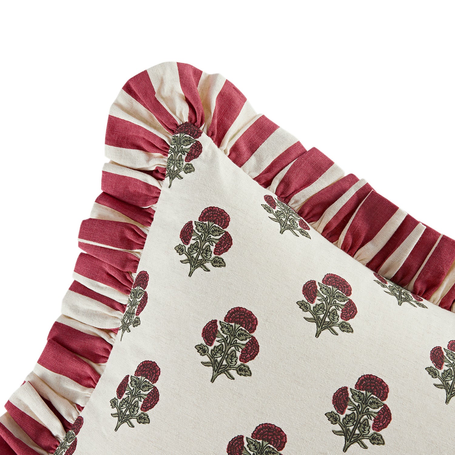 Eliza Scarlet Red Floral Ruffle Linen Blend Cushion - Image 4