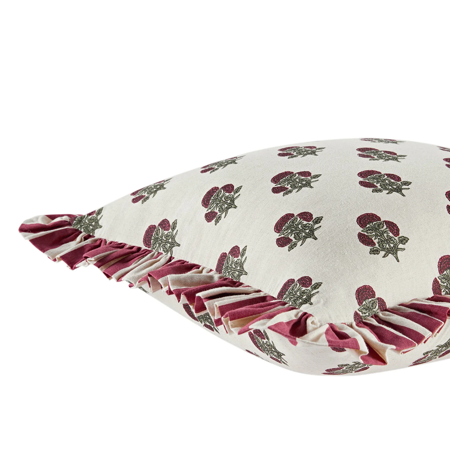 Eliza Scarlet Red Floral Ruffle Linen Blend Cushion - Image 5