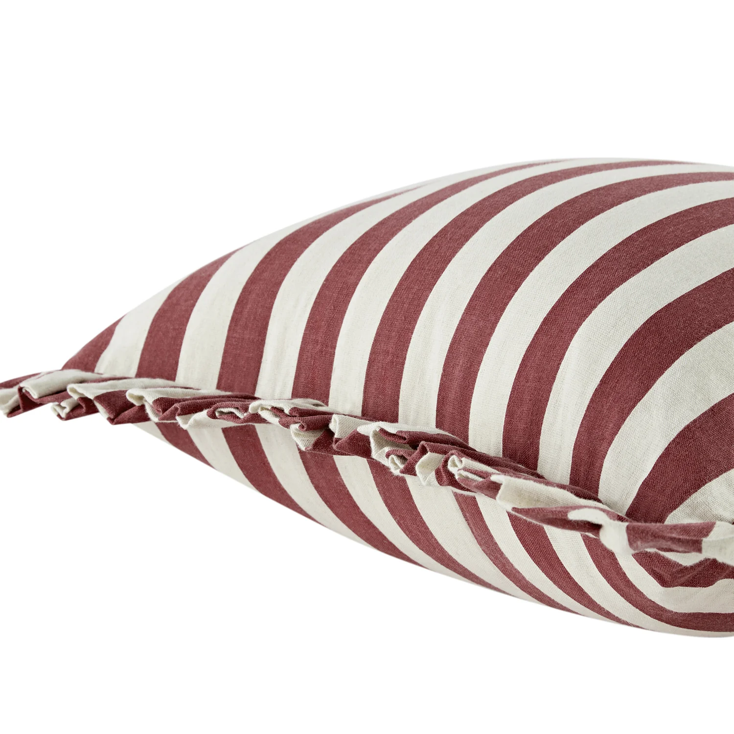 Eliza Scarlet Red Striped Ruffle Linen Blend Cushion - Image 4