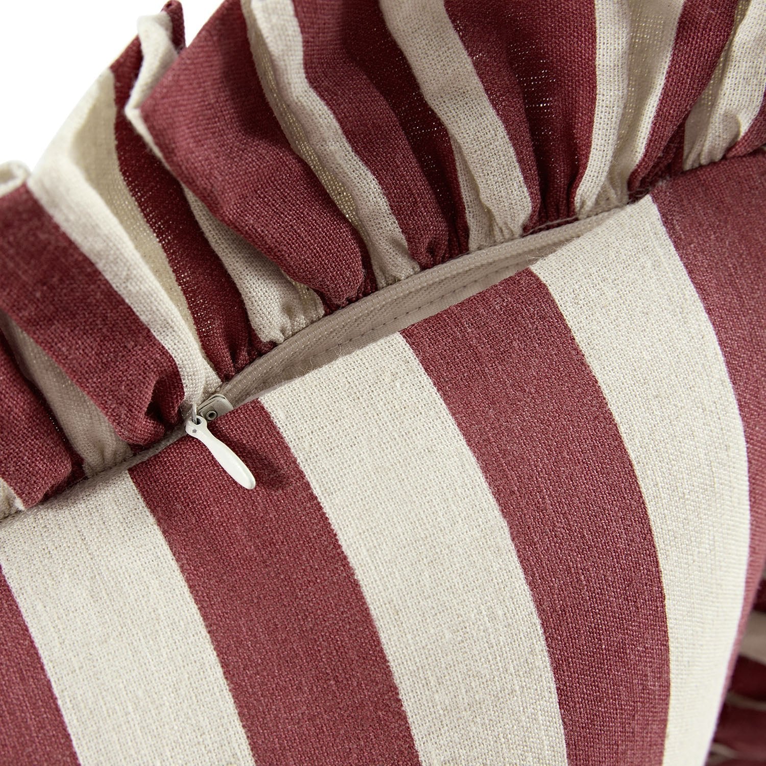 Eliza Scarlet Red Striped Ruffle Linen Blend Cushion - Image 5