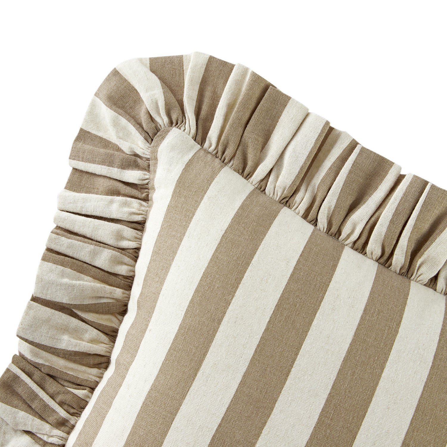 Eliza Taupe Striped Ruffle Linen Blend Cushion - Image 3