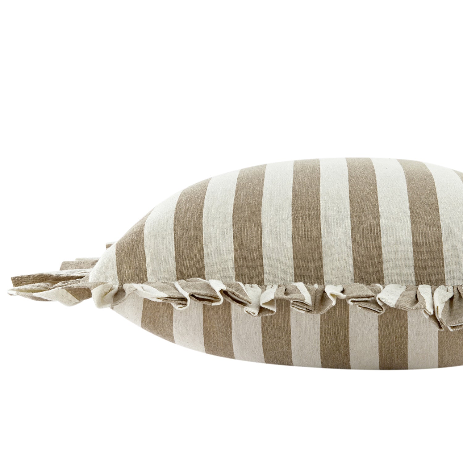 Eliza Taupe Striped Ruffle Linen Blend Cushion - Image 4