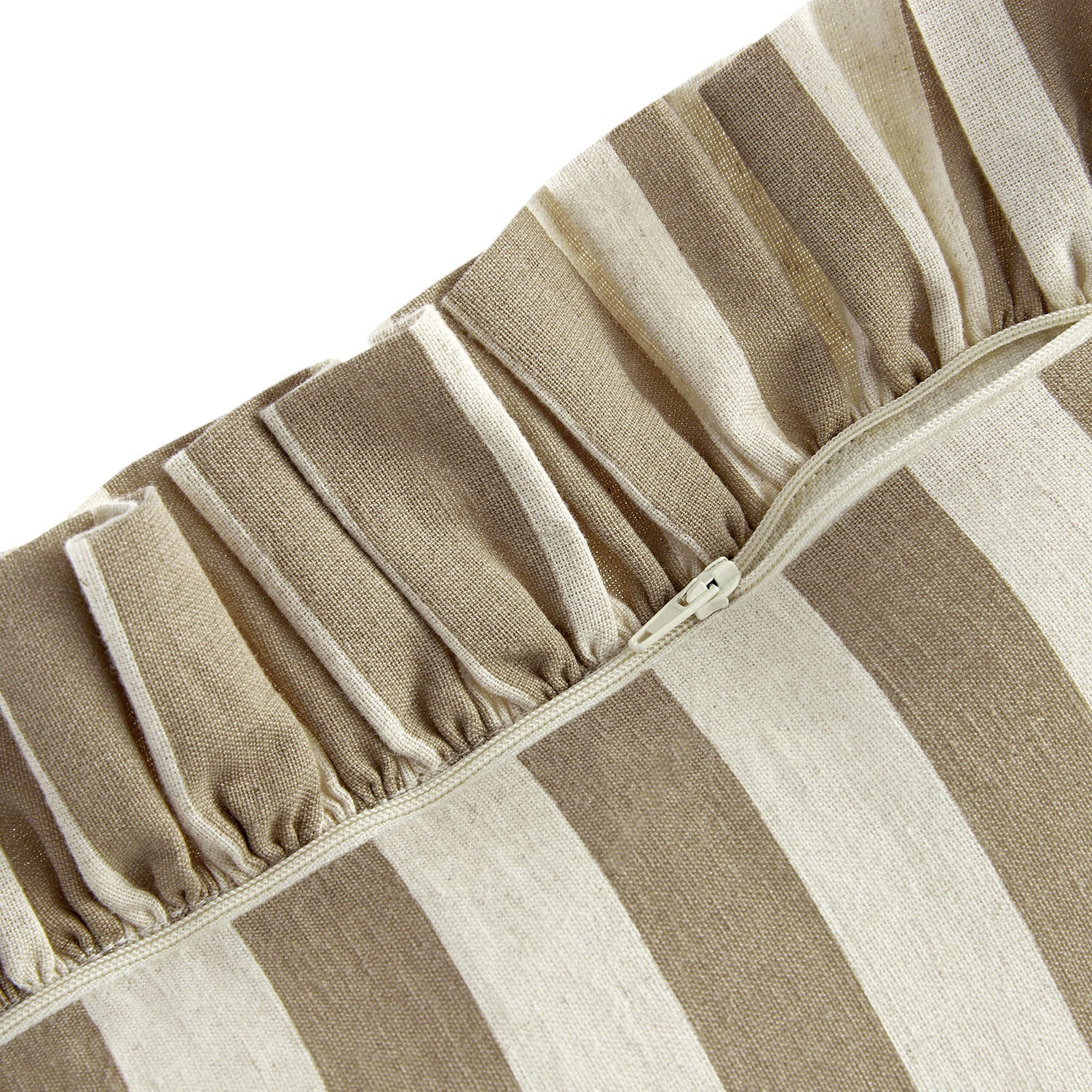 Eliza Taupe Striped Ruffle Linen Blend Cushion - Image 5