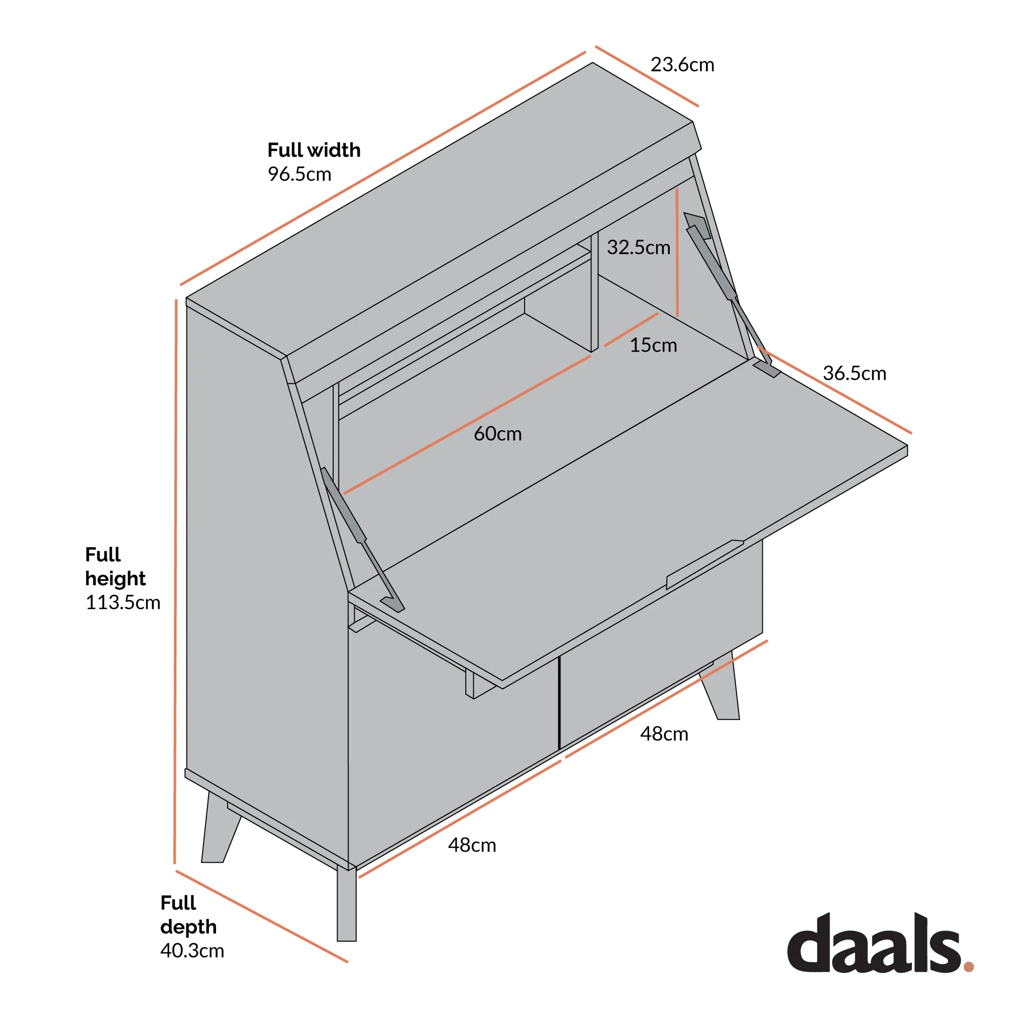 Ernest Writing Bureau in White & Oak Colour - Image 5