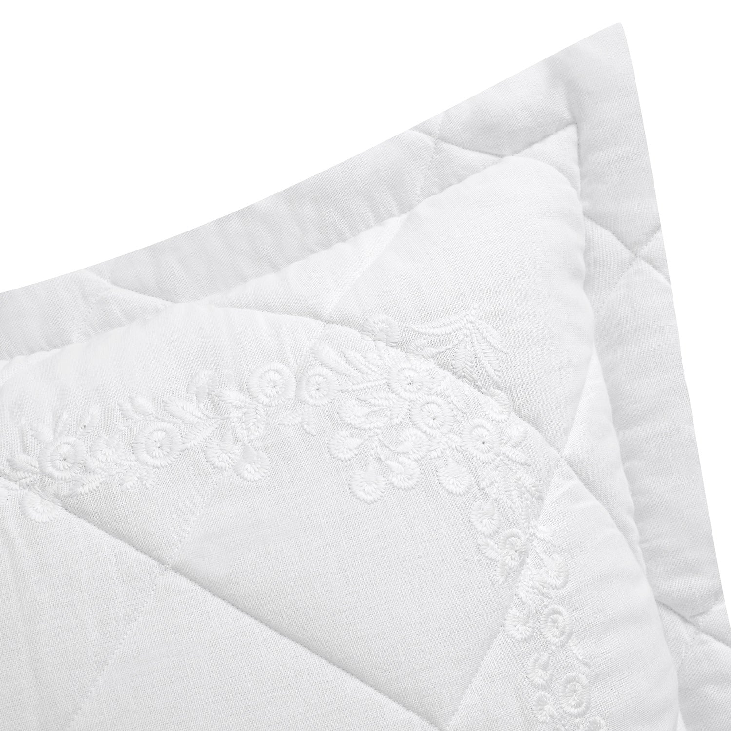 Esmeralda White Floral Embroidered Quilted Linen Blend Continental Square Pillowcases - Pair - Image 3