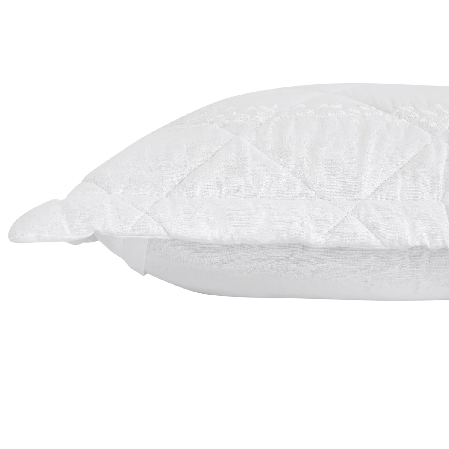 Esmeralda White Floral Embroidered Quilted Linen Blend Continental Square Pillowcases - Pair - Image 4