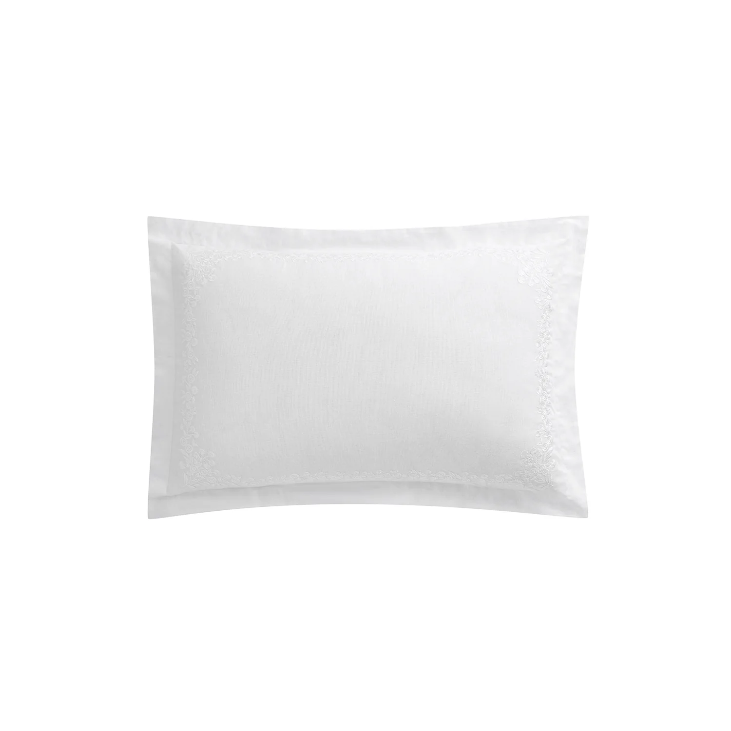 Esmeralda White Floral Embroidered Linen Blend Regular Oxford Pillowcases - Pair - Image 3